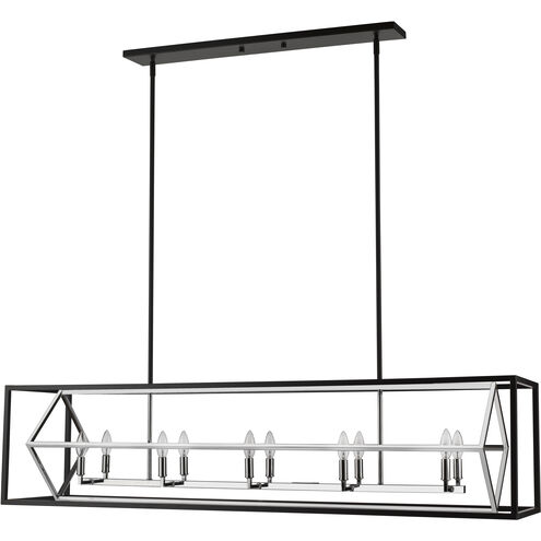 Euclid 10 Light 56 inch Chrome and Matte Black Linear Chandelier Ceiling Light