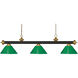 Riviera 3 Light 57 inch Bronze and Satin Gold Billiard Ceiling Light in Green Plastic, 10.4
