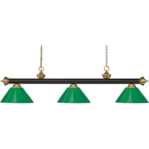 Riviera 3 Light 57 inch Bronze and Satin Gold Billiard Ceiling Light in Green Plastic, 10.4