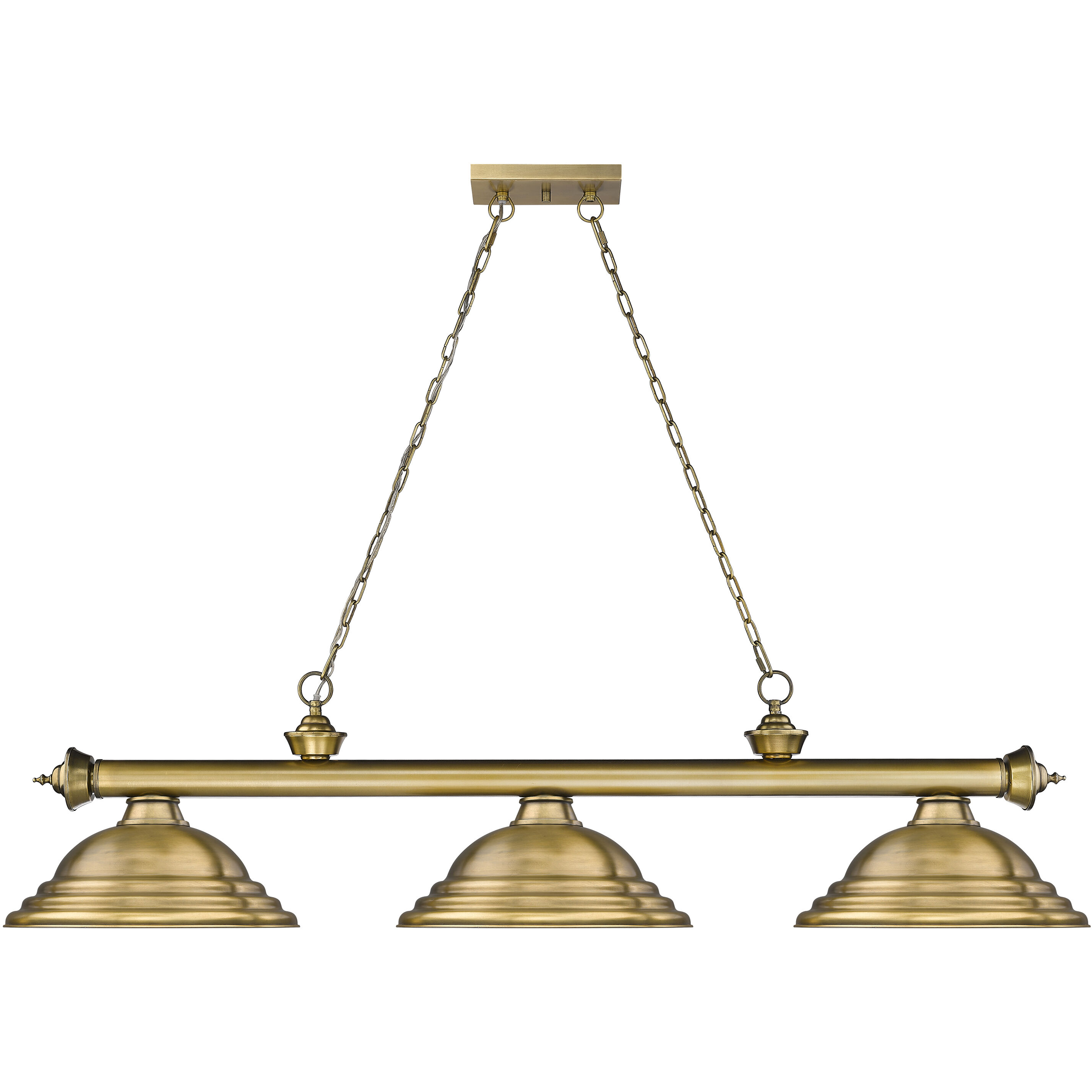 Cordon 3 Light 58 inch Rubbed Brass Billiard Ceiling Light in Rubbed Brass Metal