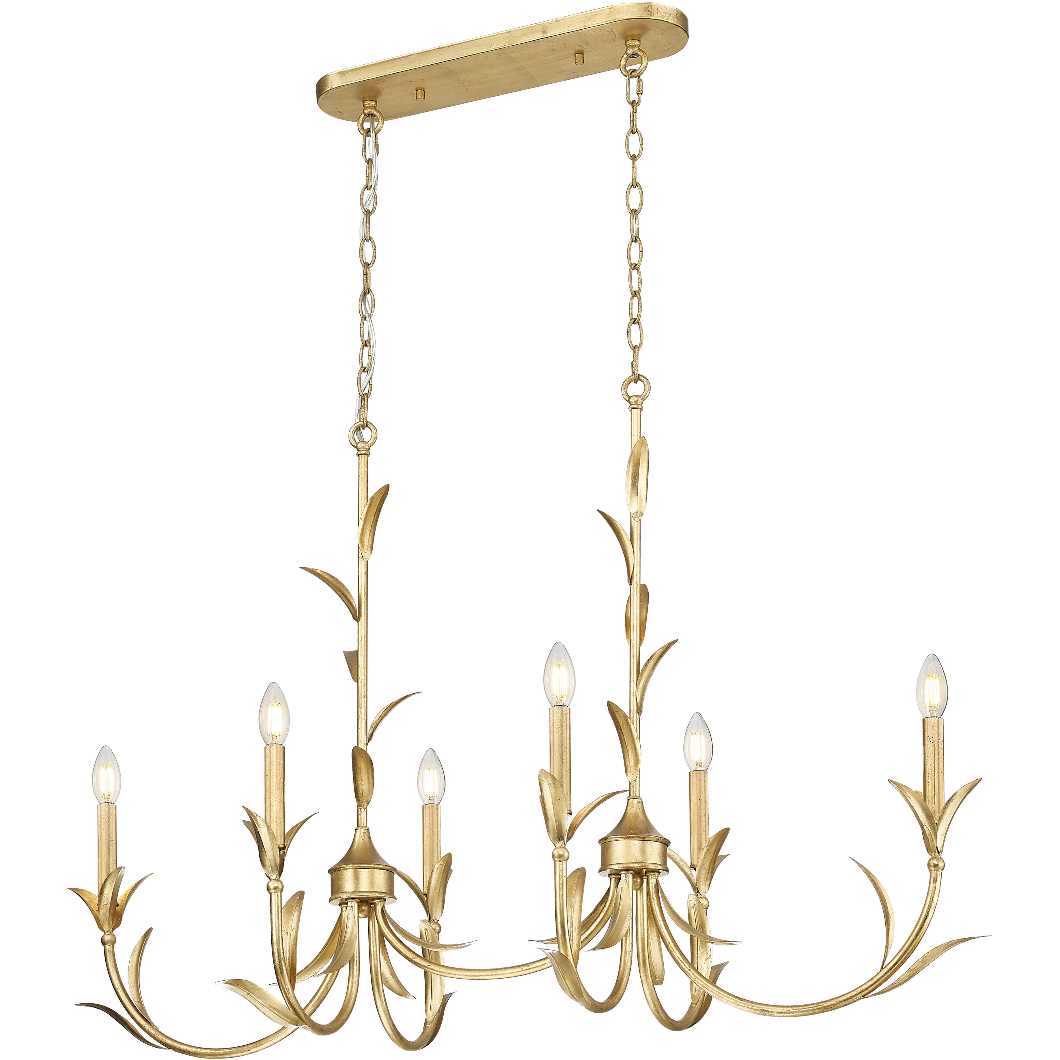 Aslin 6 Light 44 inch Gold Leaf Linear Chandelier Ceiling Light