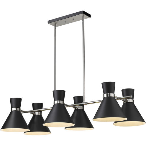 Soriano 6 Light 48 inch Matte Black and Brushed Nickel Linear Chandelier Ceiling Light