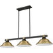 Bronte 3 Light 54.75 inch Matte Black and Rubbed Brass Billiard Light Ceiling Light