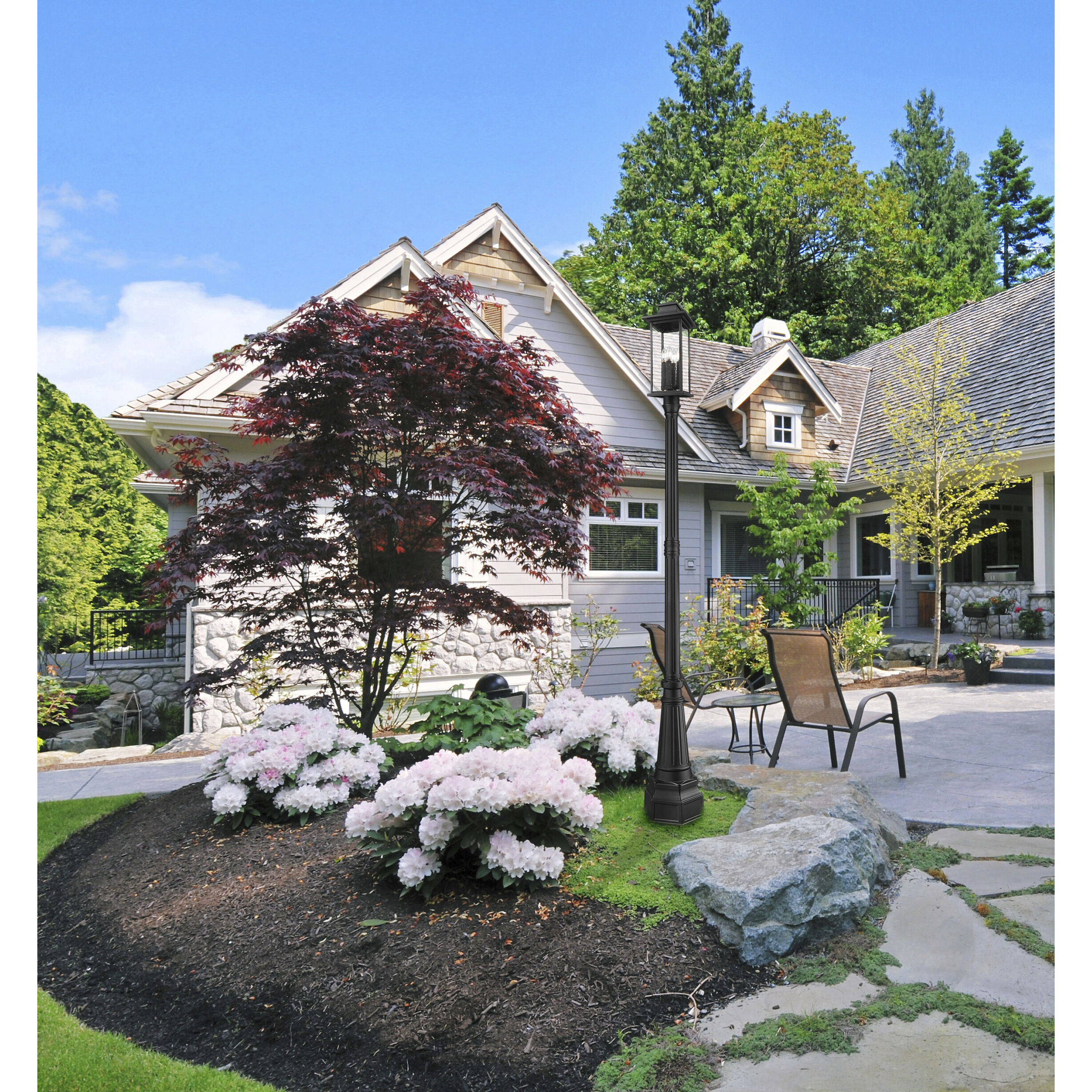 Tiberius 4 Light 107.25 inch Black Outdoor Post Mounted Fixture in Clear Seedy Glass