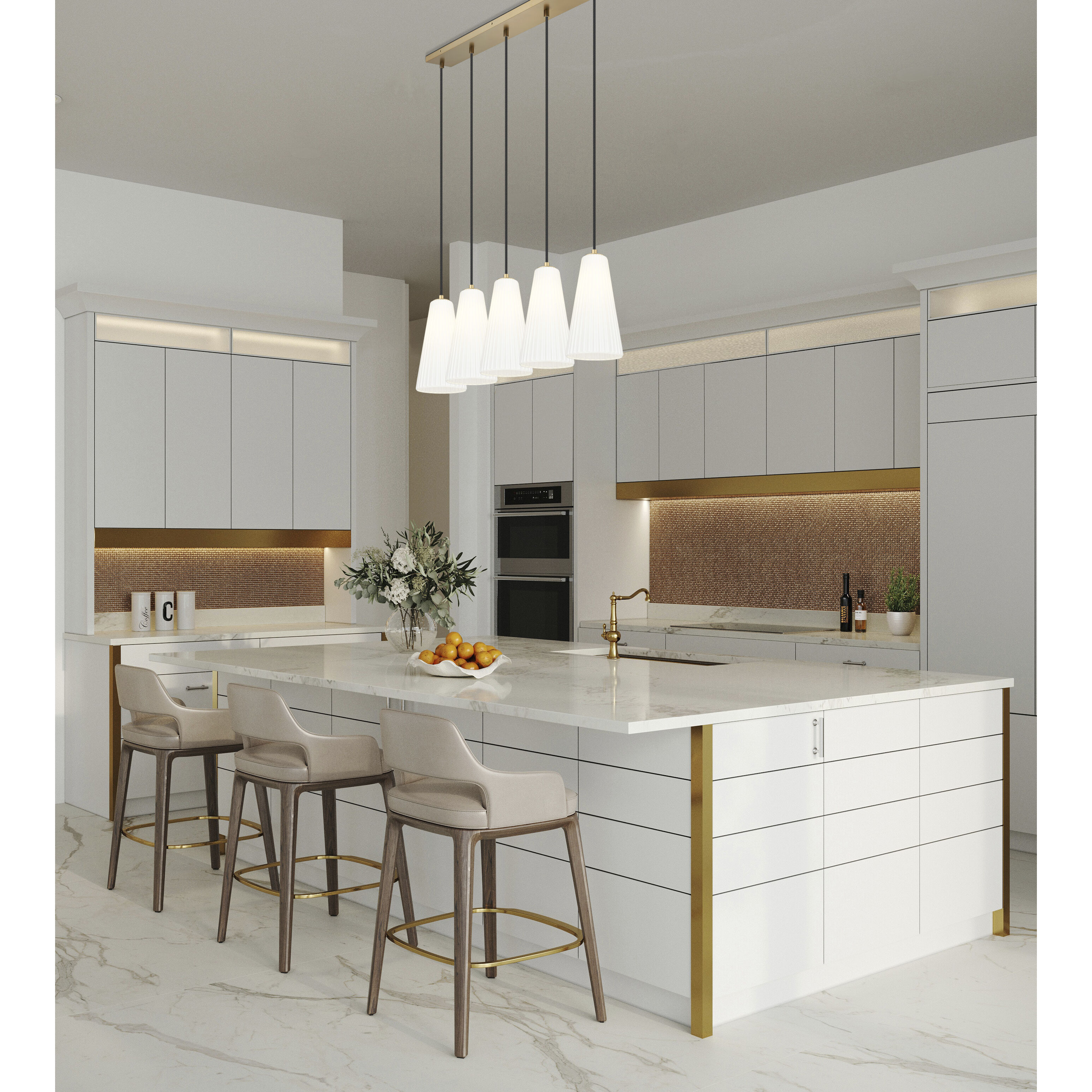 Farrell 5 Light 42 inch Modern Gold Linear Chandelier Ceiling Light