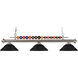 Shark 3 Light 60 inch Brushed Nickel Billiard Ceiling Light in Matte Black Steel