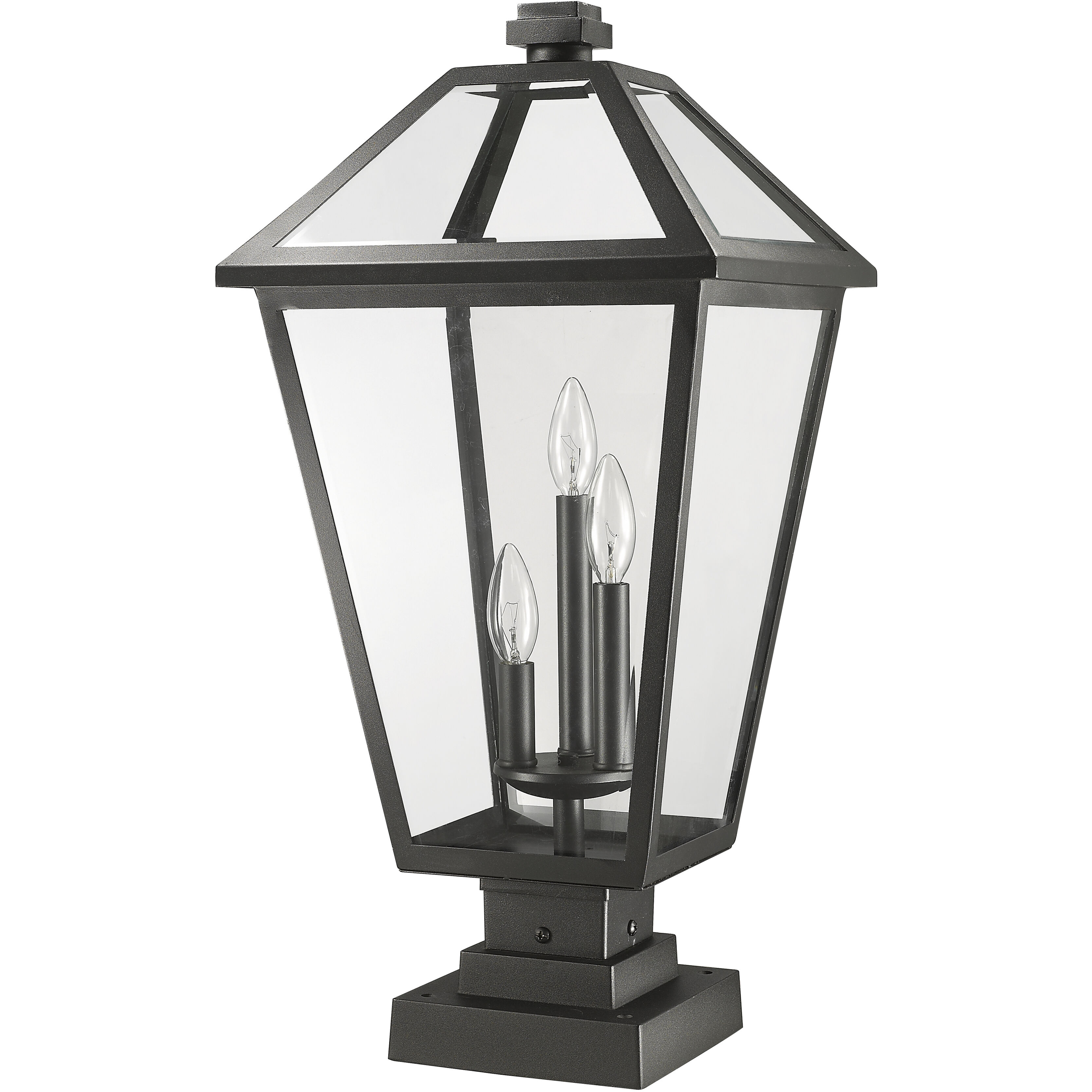 Talbot 3 Light 24.75 inch Black Outdoor Pier Mounted Fixture in Clear Beveled Glass