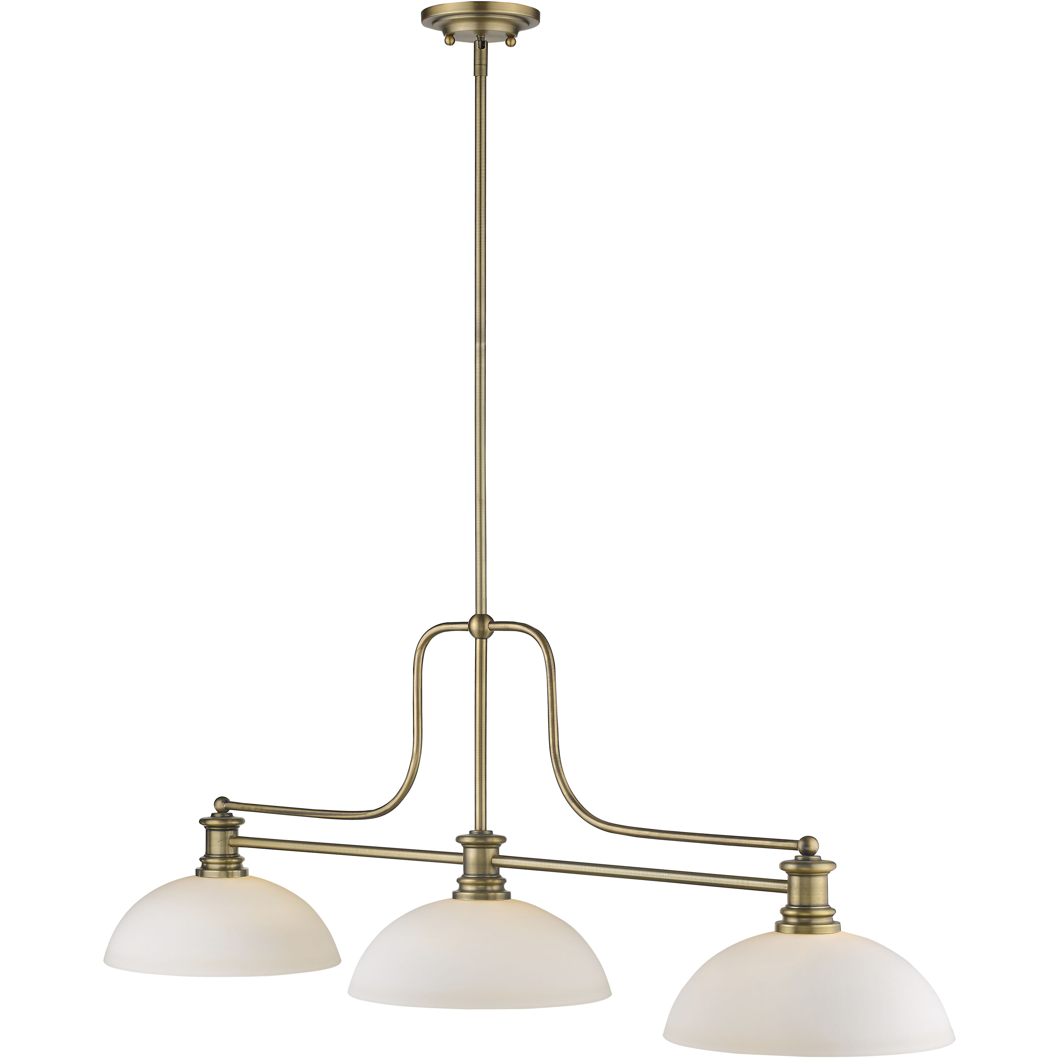 Melange 3 Light 52 inch Heritage Brass Billiard Ceiling Light in Matte Opal Glass