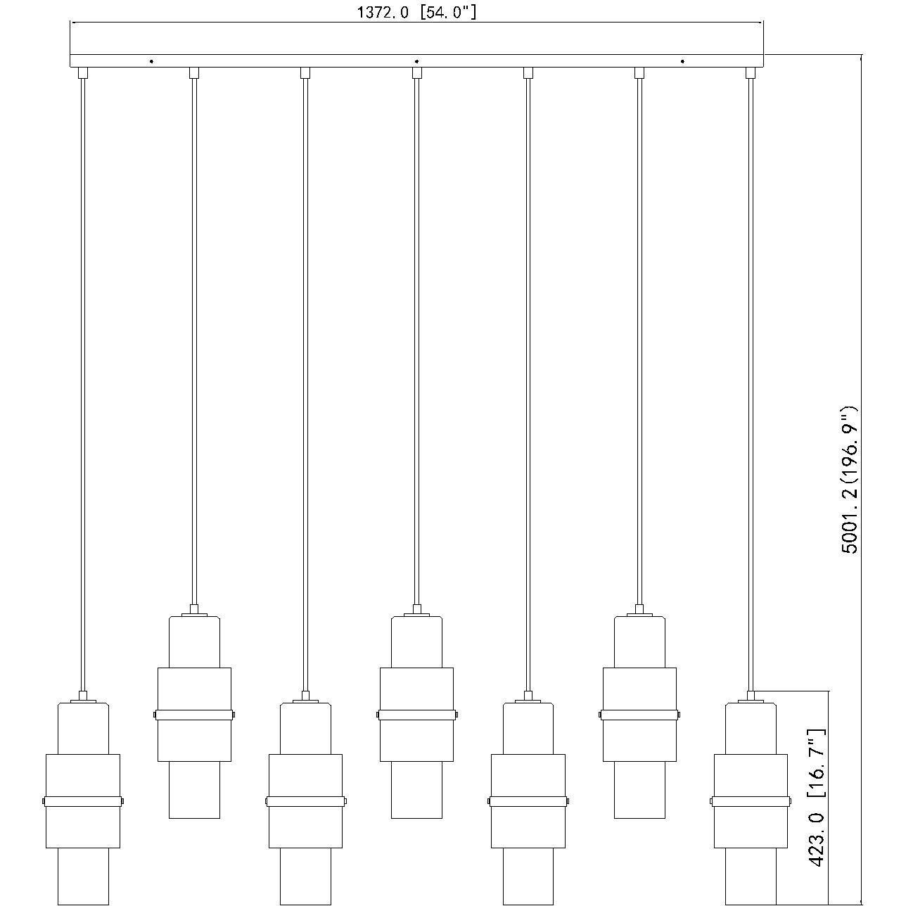 Cayden 7 Light 54 inch Modern Gold Linear Chandelier Ceiling Light