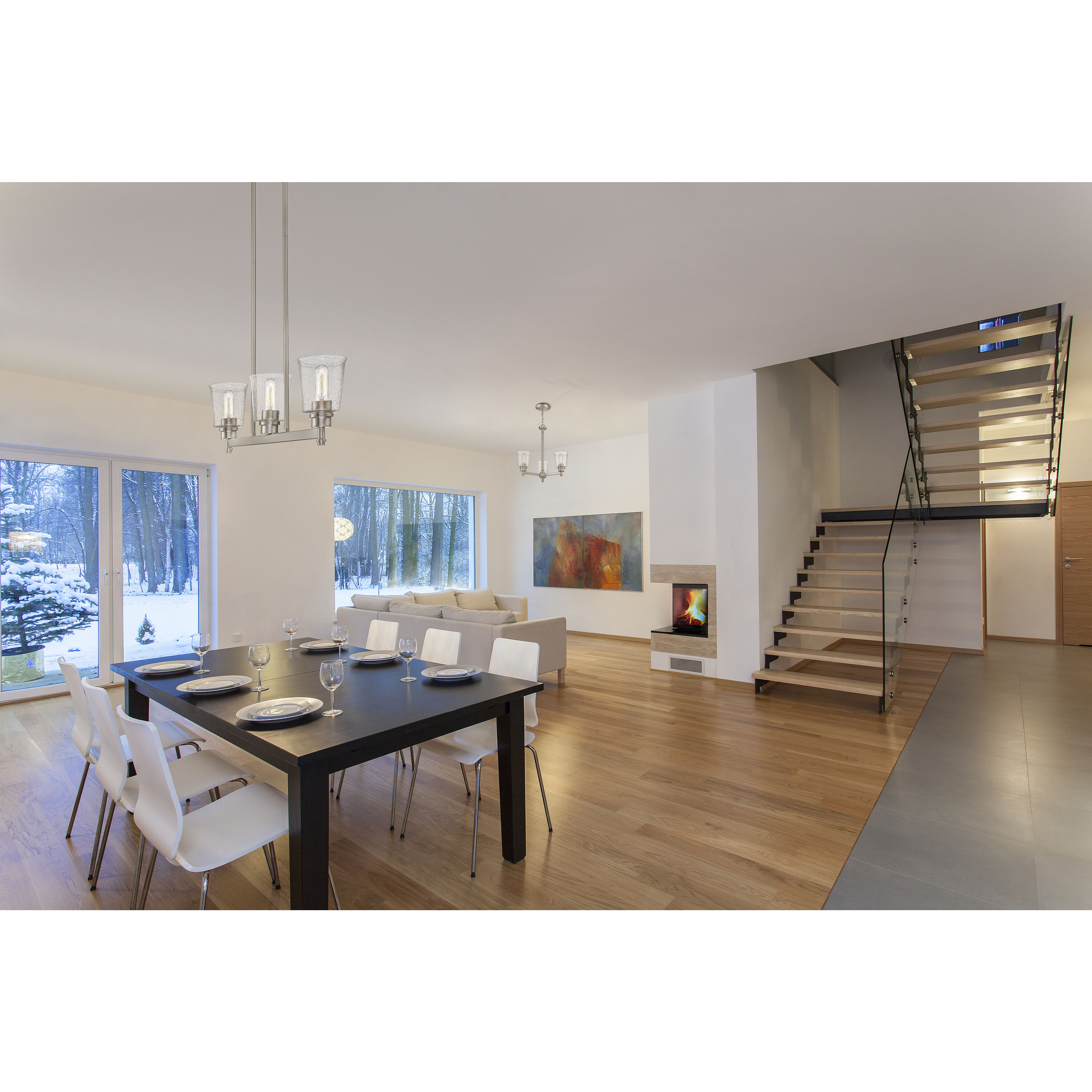 Bohin 3 Light 30 inch Brushed Nickel Linear Chandelier Ceiling Light