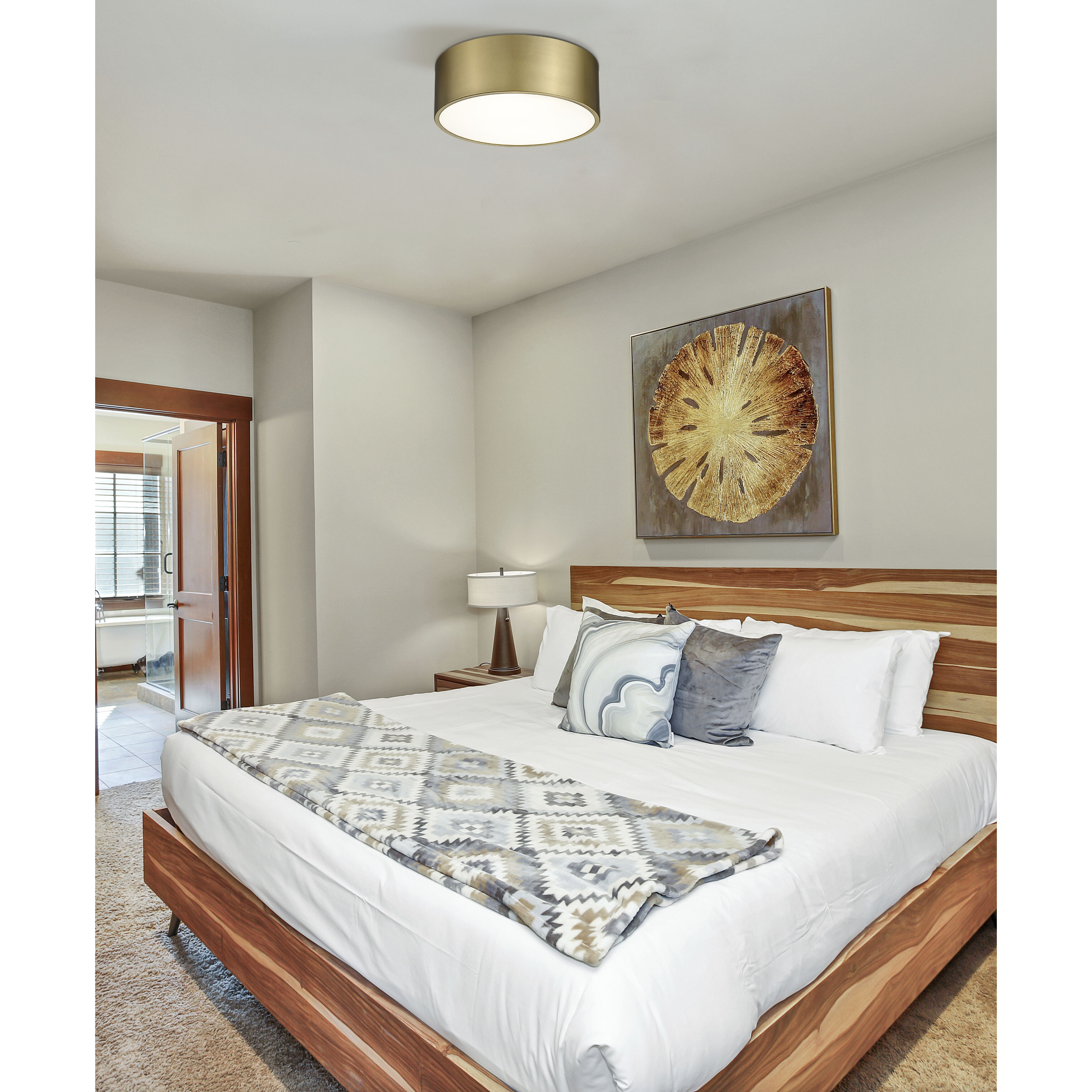 Harley 3 Light 16 inch Rubbed Brass Flush Mount Ceiling Light