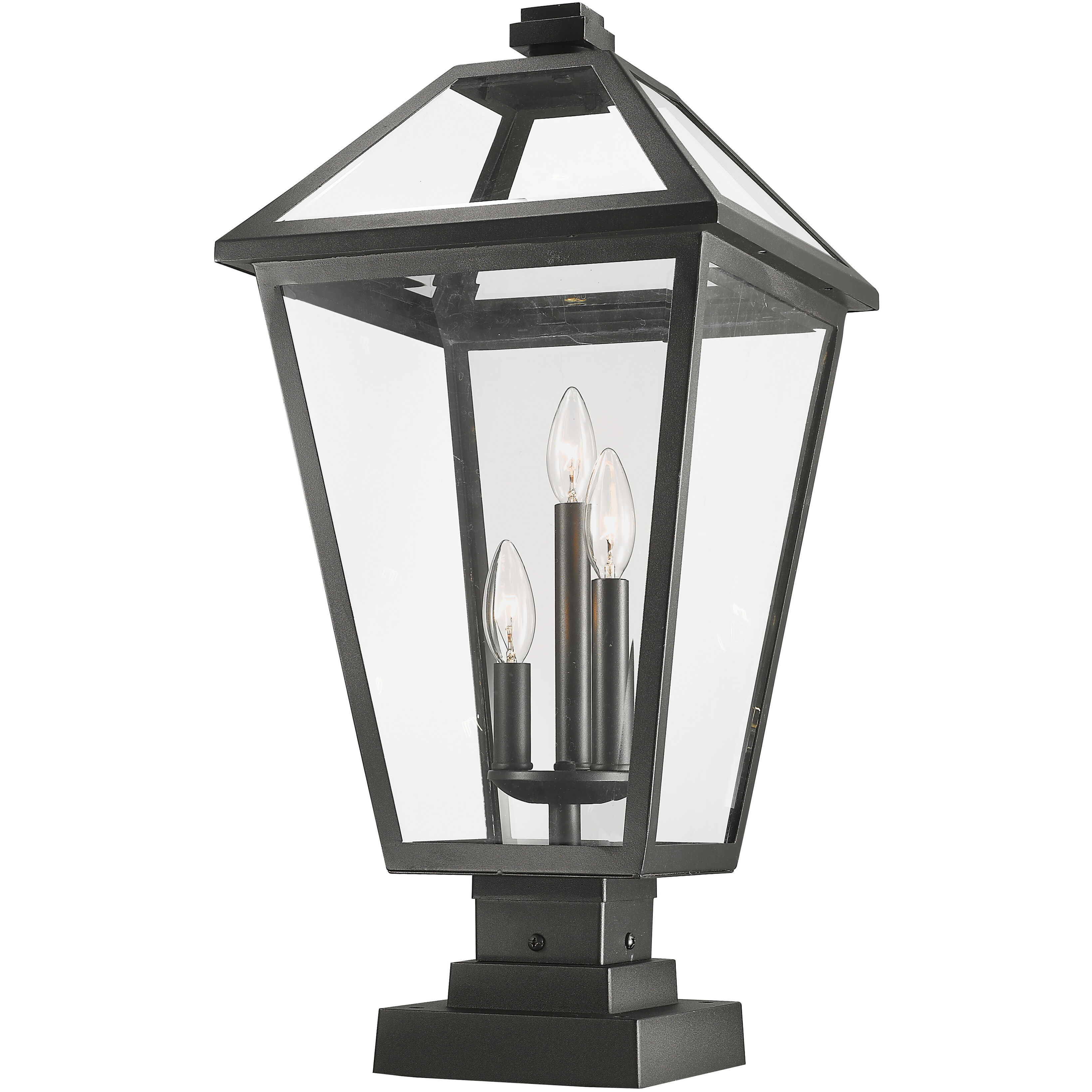 Talbot 3 Light 24.75 inch Black Outdoor Pier Mounted Fixture in Clear Beveled Glass