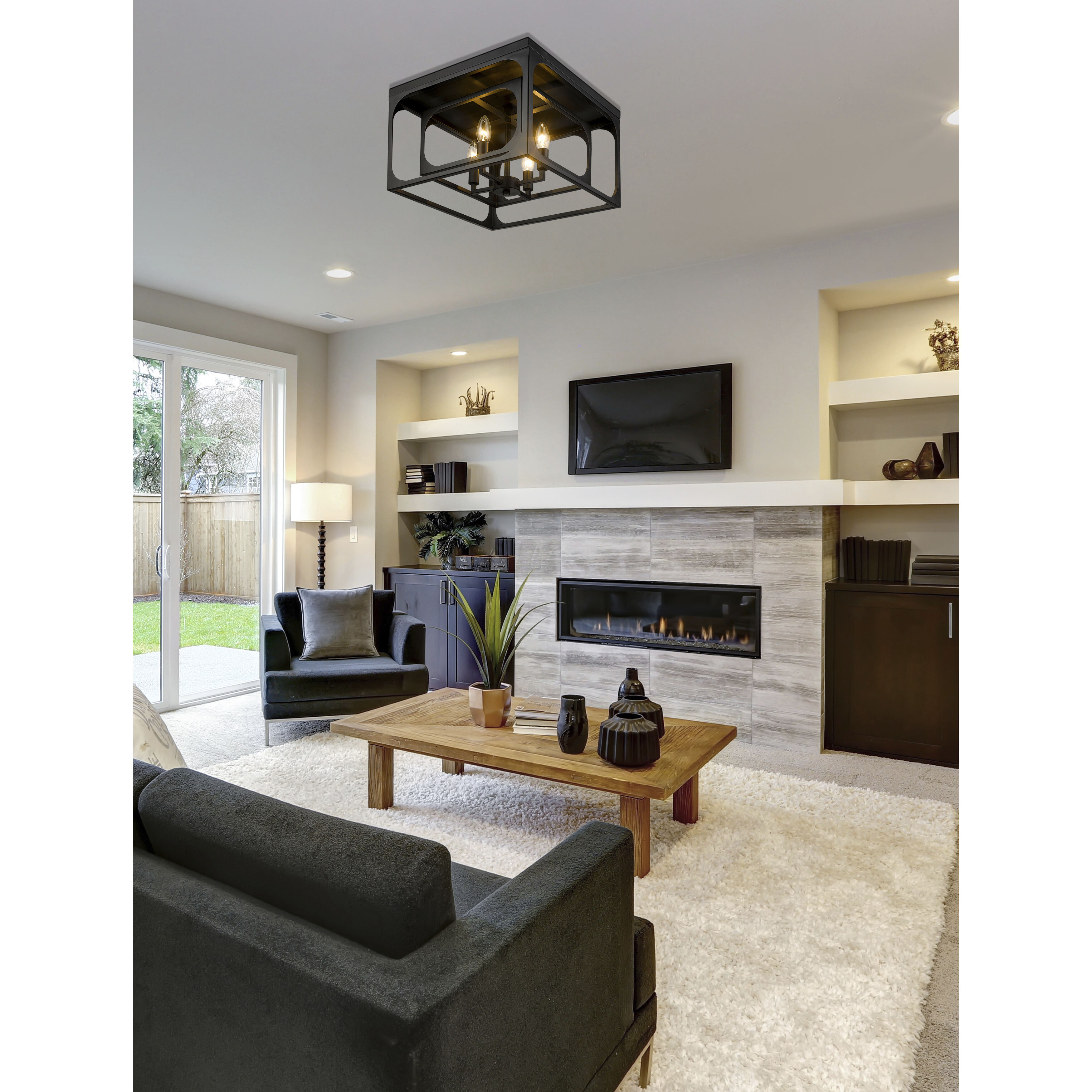 Easton 4 Light 15 inch Matte Black Flush Mount Ceiling Light