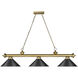 Cordon 3 Light 57.25 inch Rubbed Brass Billiard Ceiling Light in Matte Black Steel