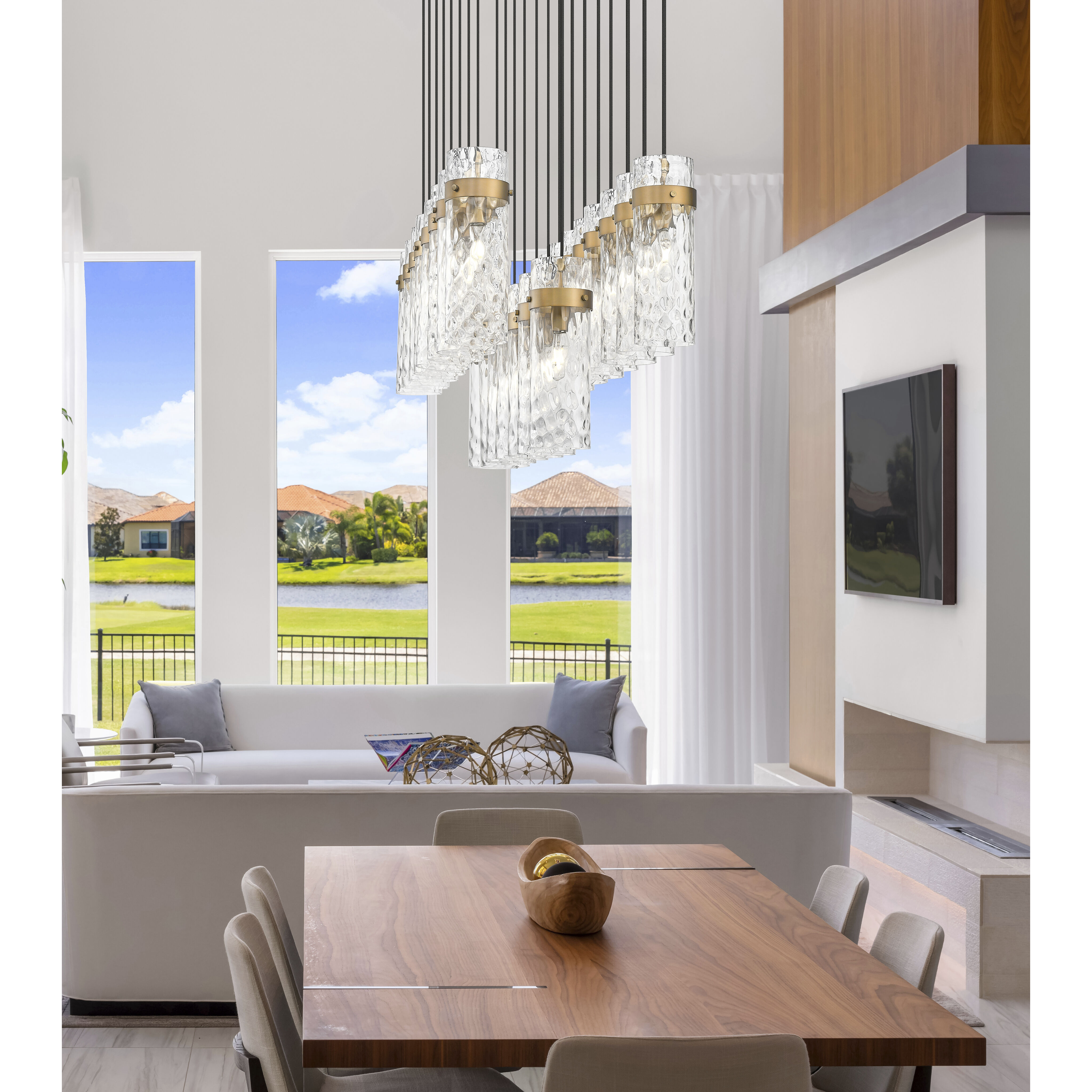 Fontaine Linear Chandelier Ceiling Light in Rubbed Brass