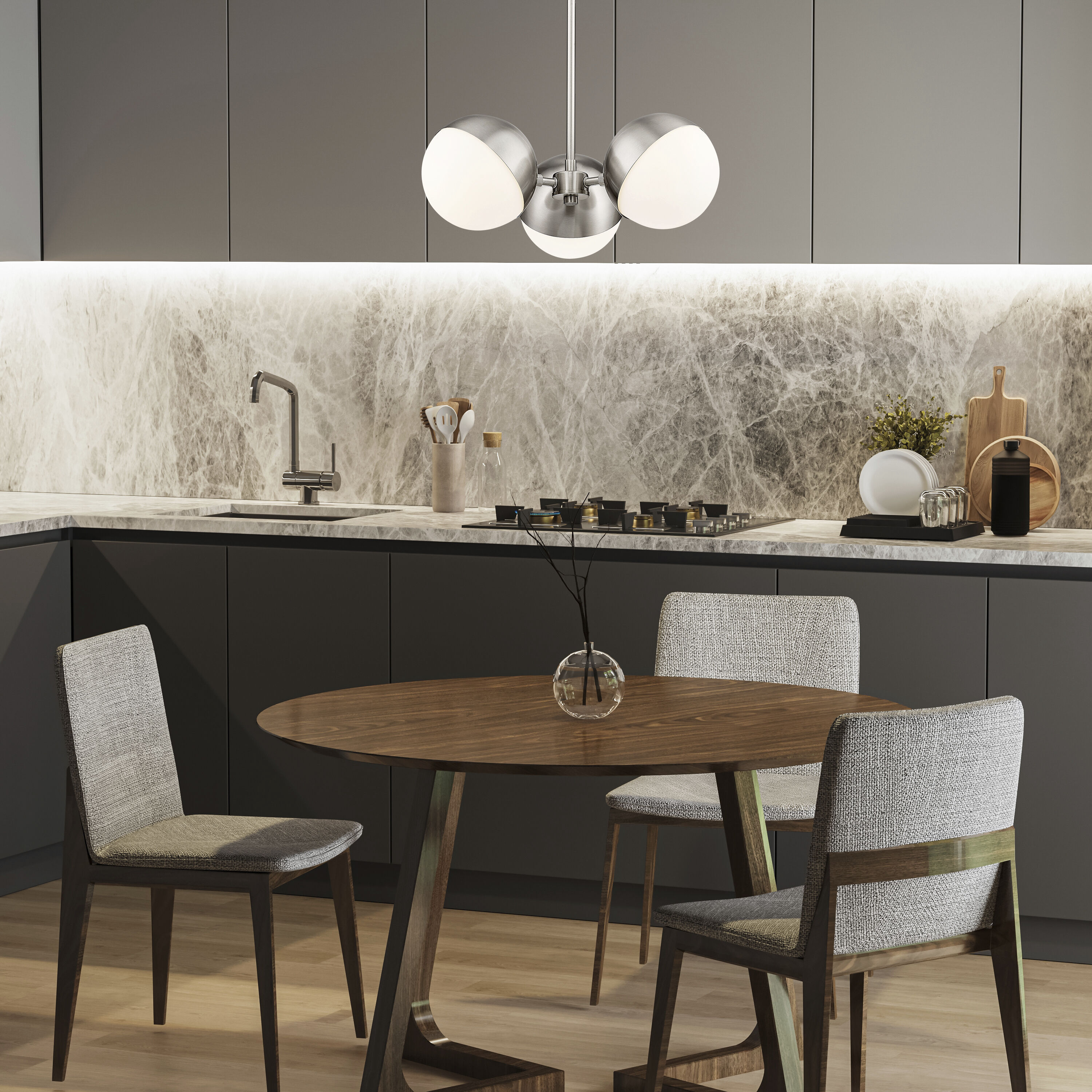 Realm Sphere 3 Light 17.25 inch Brushed Nickel Chandelier Ceiling Light