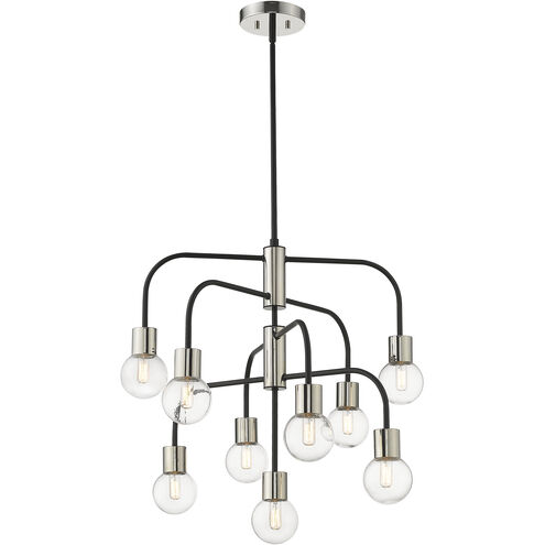 Neutra 9 Light 26.5 inch Matte Black and Polished Nickel Chandelier Ceiling Light
