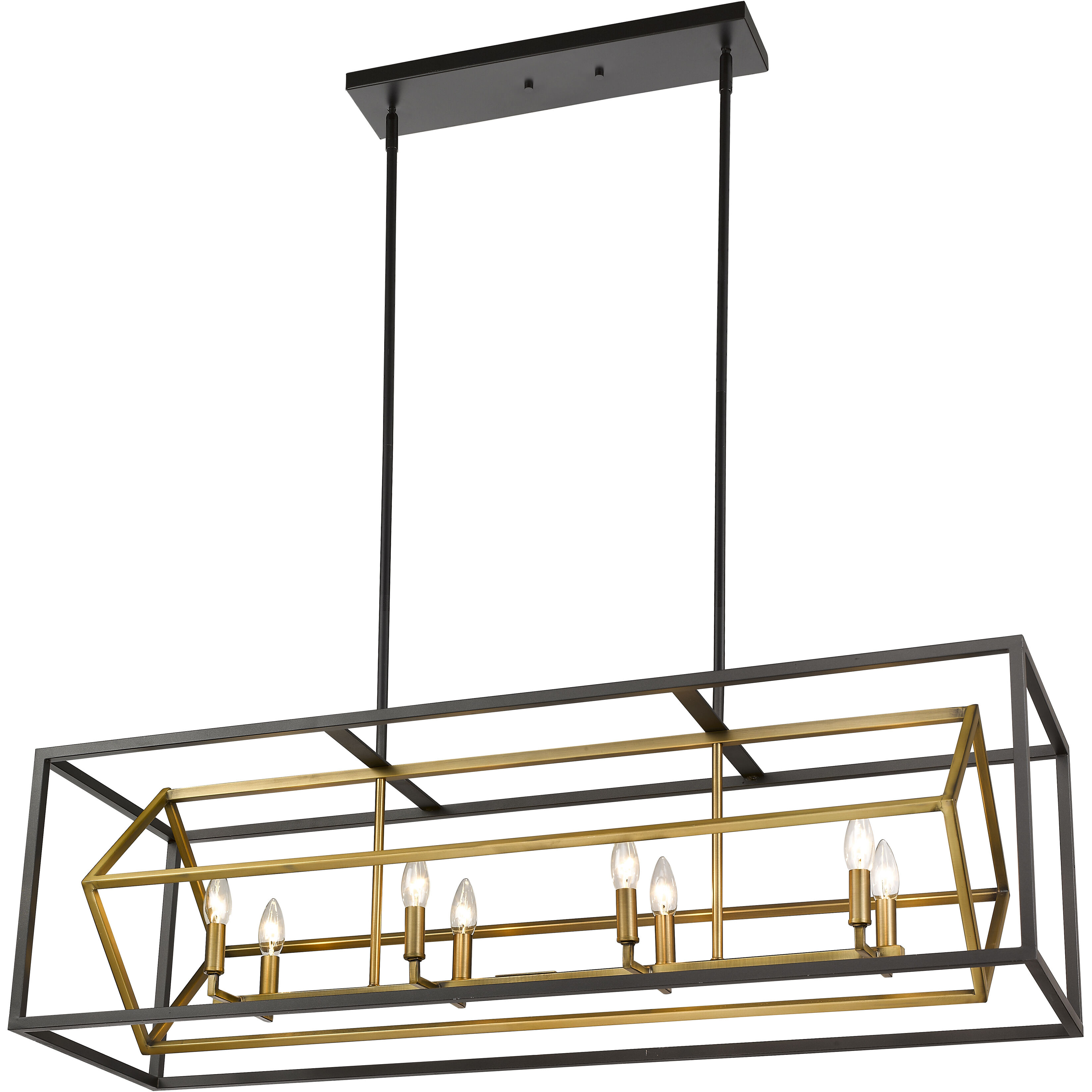 Euclid 8 Light 44 inch Olde Brass and Bronze Linear Chandelier Ceiling Light
