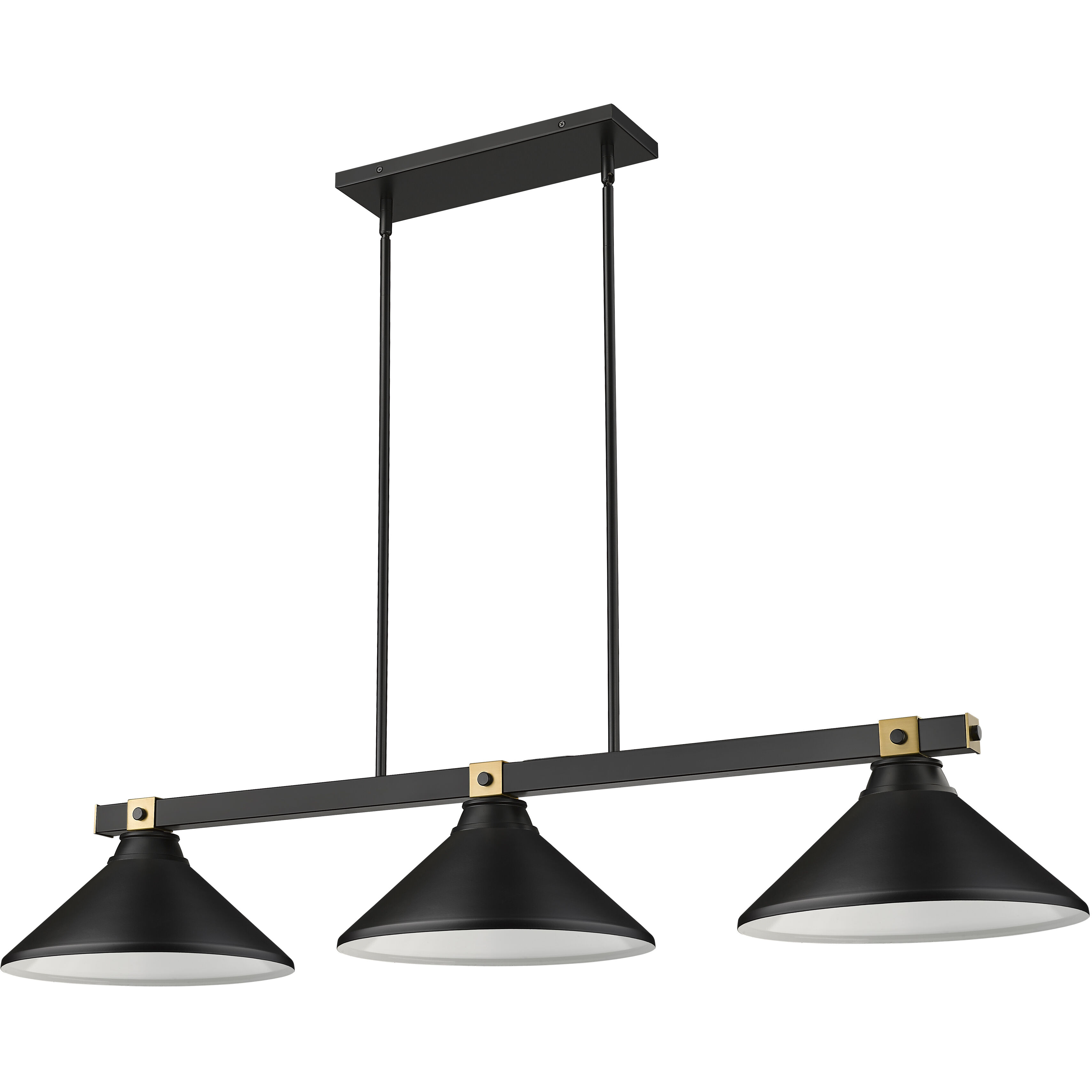 Bronte 3 Light 52.75 inch Matte Black and Rubbed Brass Billiard Light Ceiling Light