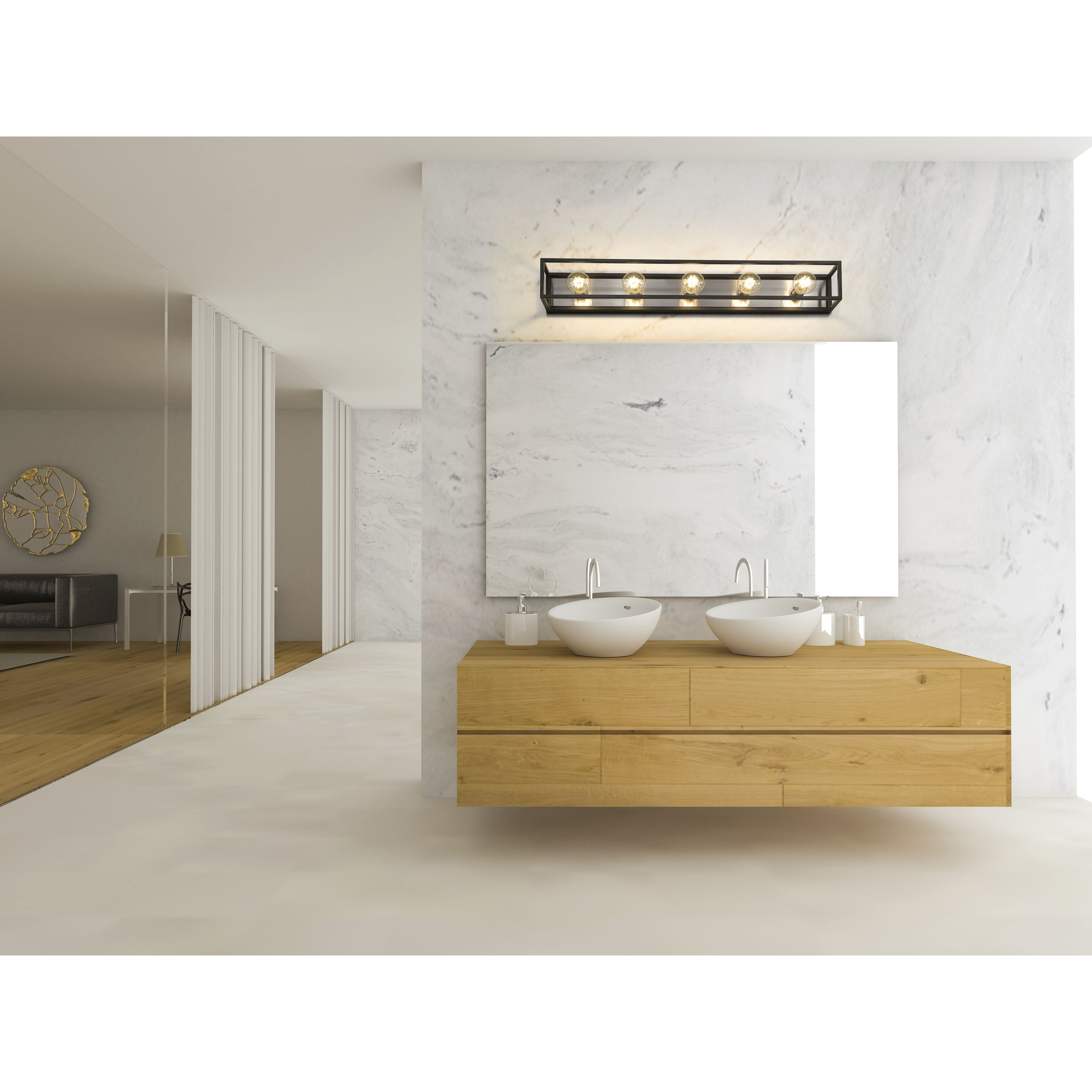 Kube 5 Light 39.5 inch Matte Black and Brushed Nickel Vanity Wall Light