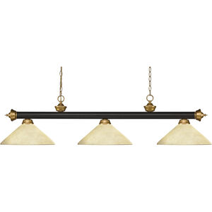 Riviera 3 Light 57 inch Bronze and Satin Gold Billiard Ceiling Light in 15.3, Angular Golden Mottle Glass