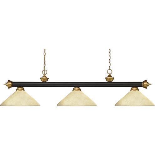 Riviera 3 Light 57 inch Bronze and Satin Gold Billiard Ceiling Light in 15.3, Angular Golden Mottle Glass