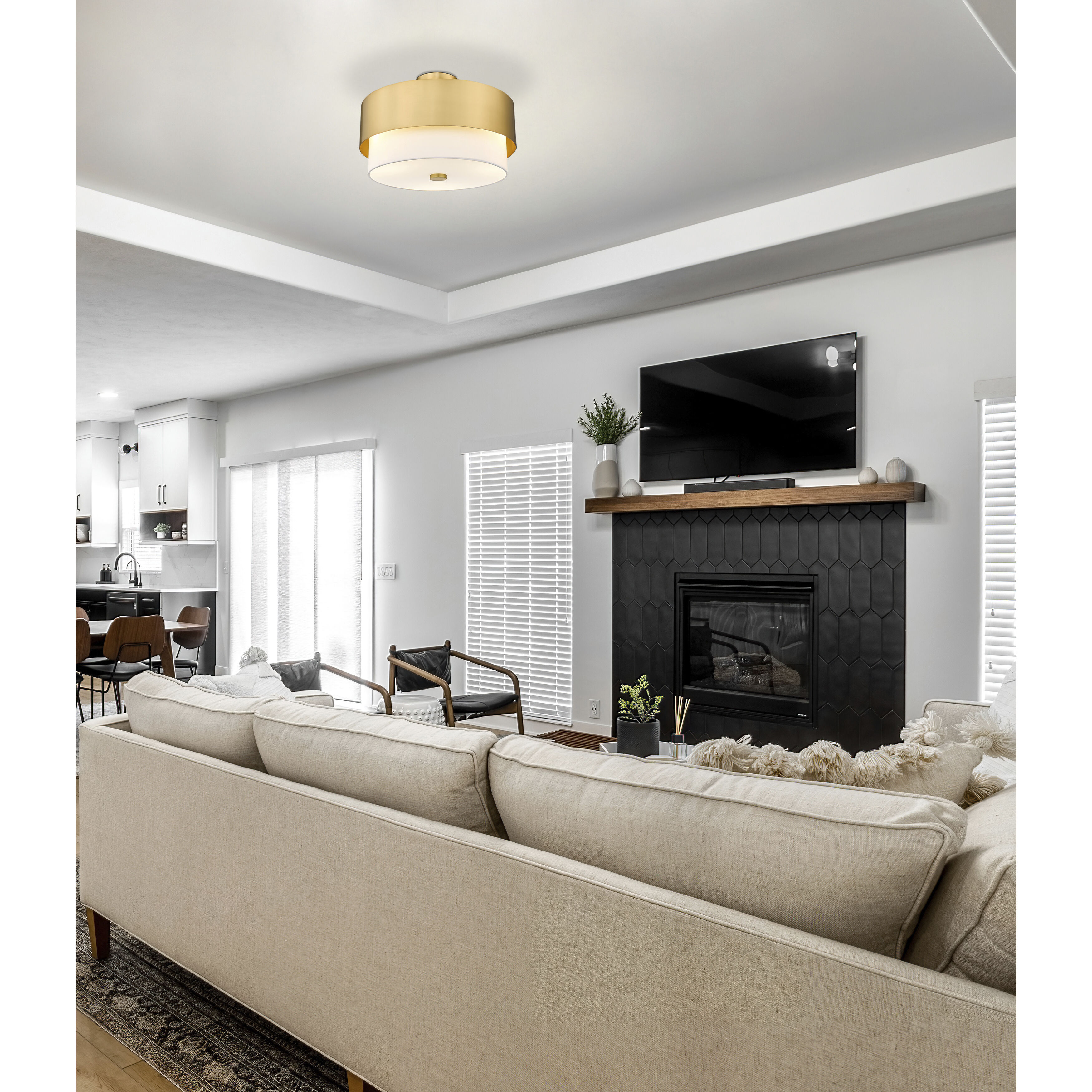 Counterpoint 3 Light 18 inch Modern Gold Semi Flush Mount Ceiling Light