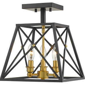 Trestle 3 Light 11 inch Matte Black/Olde Brass Semi Flush Mount Ceiling Light in 4, Matte Black and Olde Brass