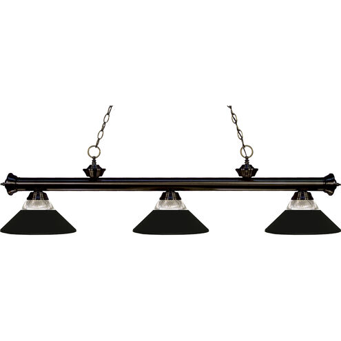 Riviera 3 Light 57 inch Bronze Billiard Light Ceiling Light in 14.05, Clear Ribbed and Matte Black Glass and Steel