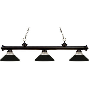 Riviera 3 Light 57 inch Bronze Billiard Ceiling Light in 14.05, Clear Ribbed and Matte Black Glass and Steel