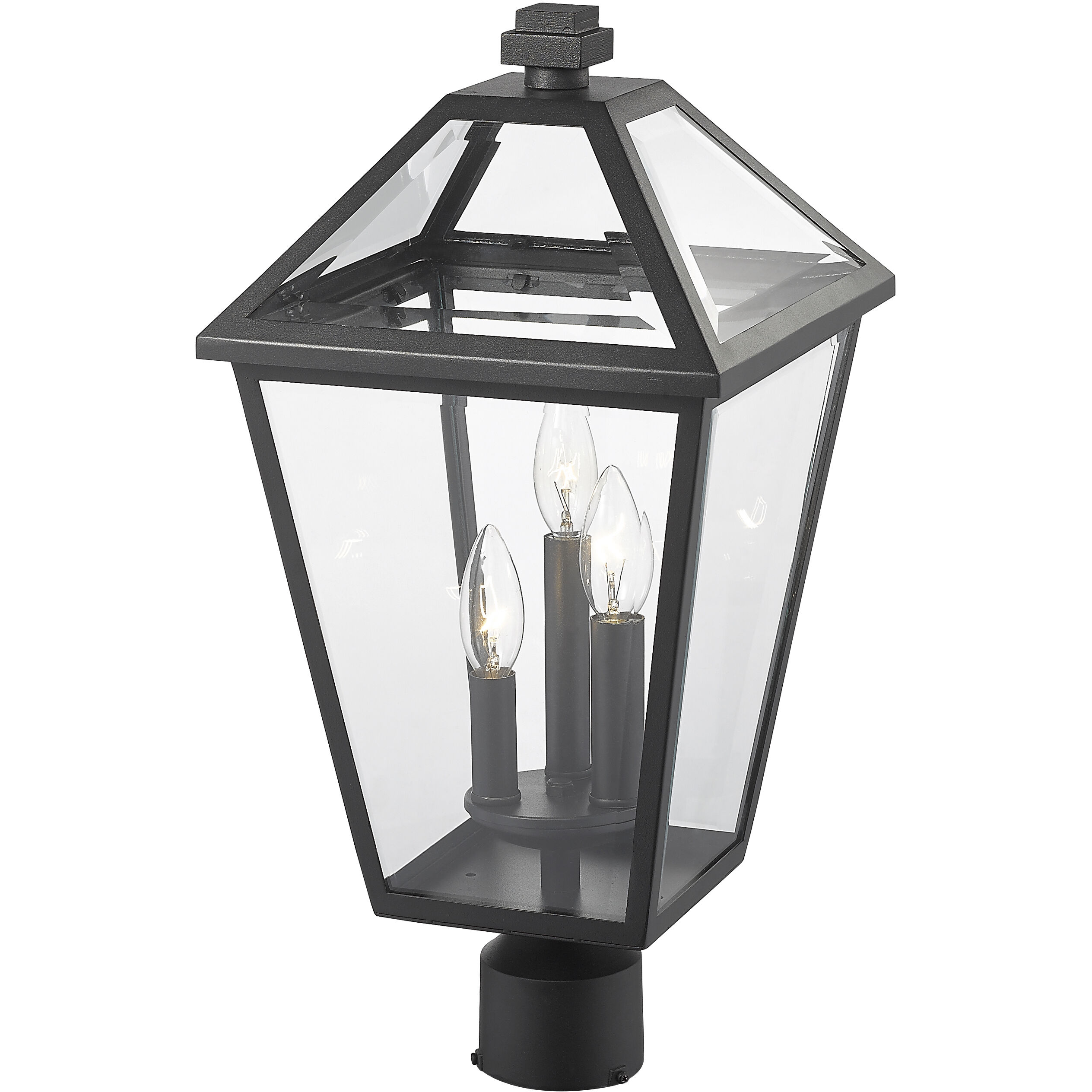 Talbot 3 Light 20 inch Black Outdoor Post Mount Fixture in Clear Beveled Glass