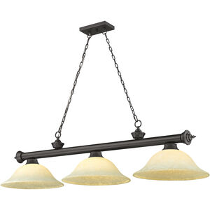 Cordon 3 Light 58 inch Bronze Billiard Ceiling Light in Golden Mottle Glass