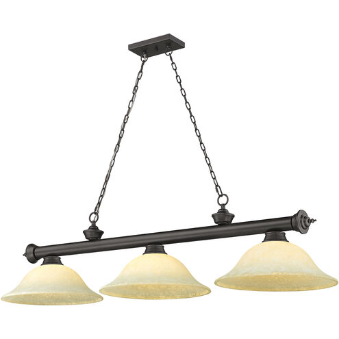 Cordon 3 Light 58 inch Bronze Billiard Ceiling Light in Golden Mottle Glass