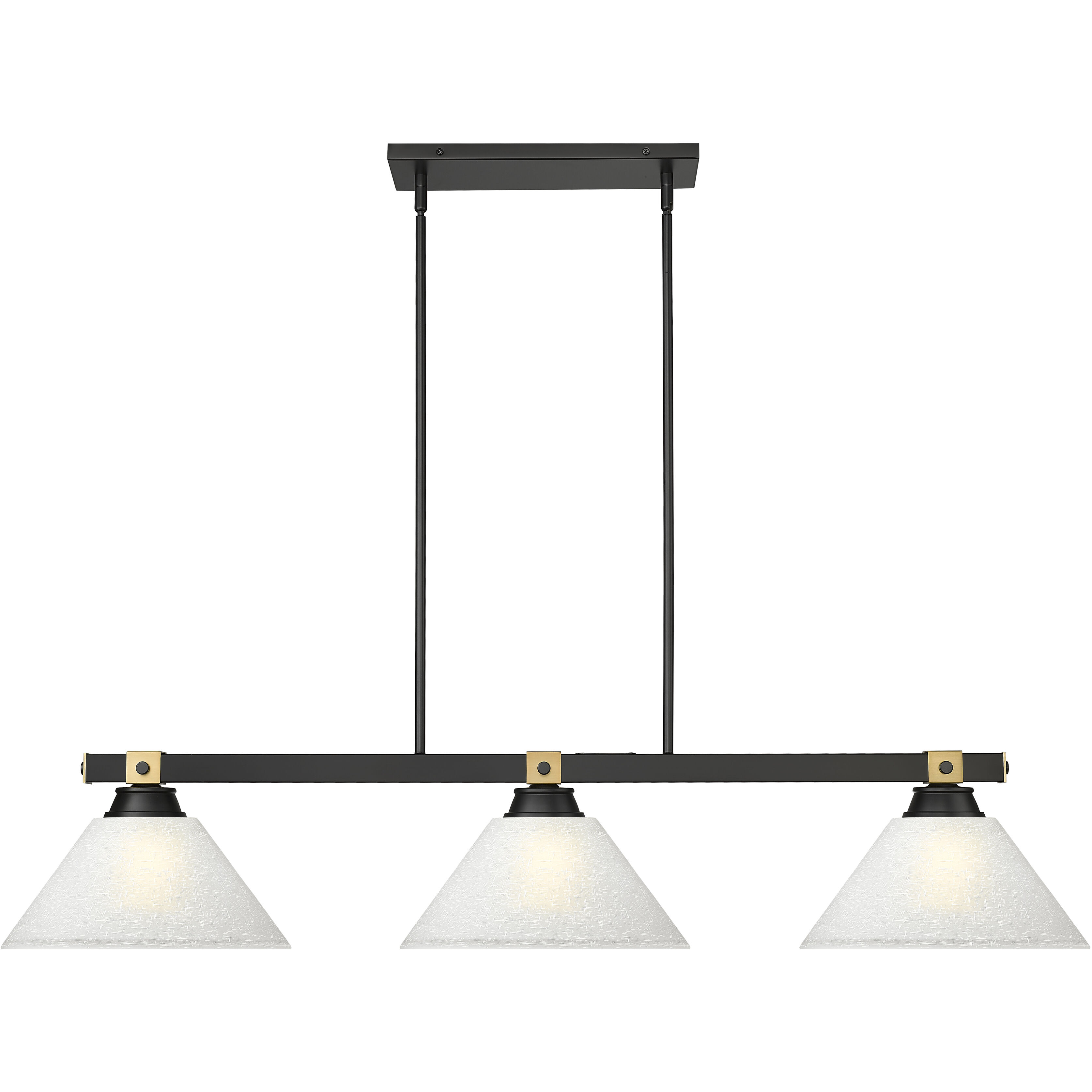Bronte 3 Light 52.75 inch Matte Black and Rubbed Brass Billiard Light Ceiling Light in White Linen Glass