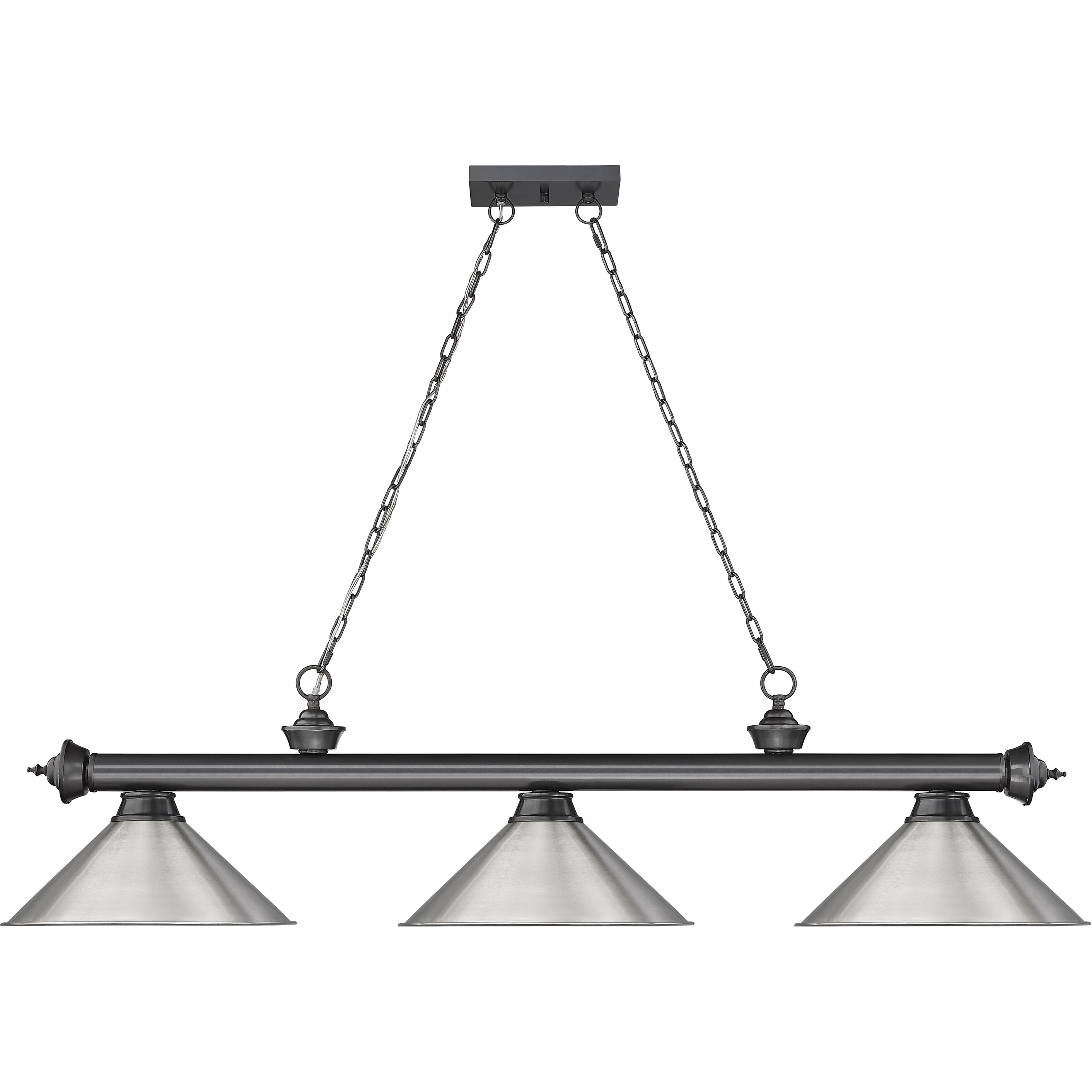 Cordon 3 Light 57.25 inch Bronze Plate Billiard Ceiling Light in Brushed Nickel Steel