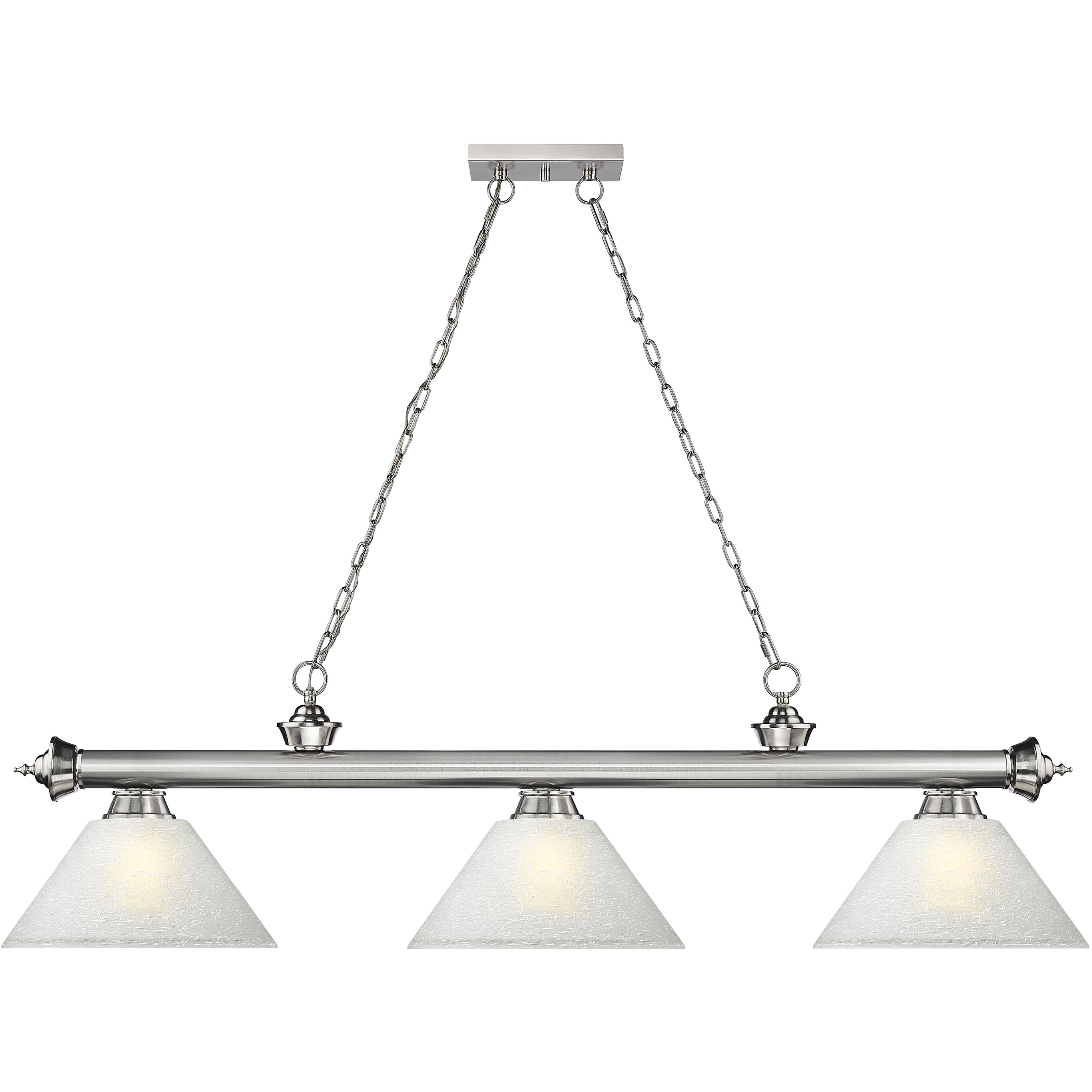 Cordon 3 Light 57.25 inch Brushed Nickel Billiard Ceiling Light in White Linen Glass