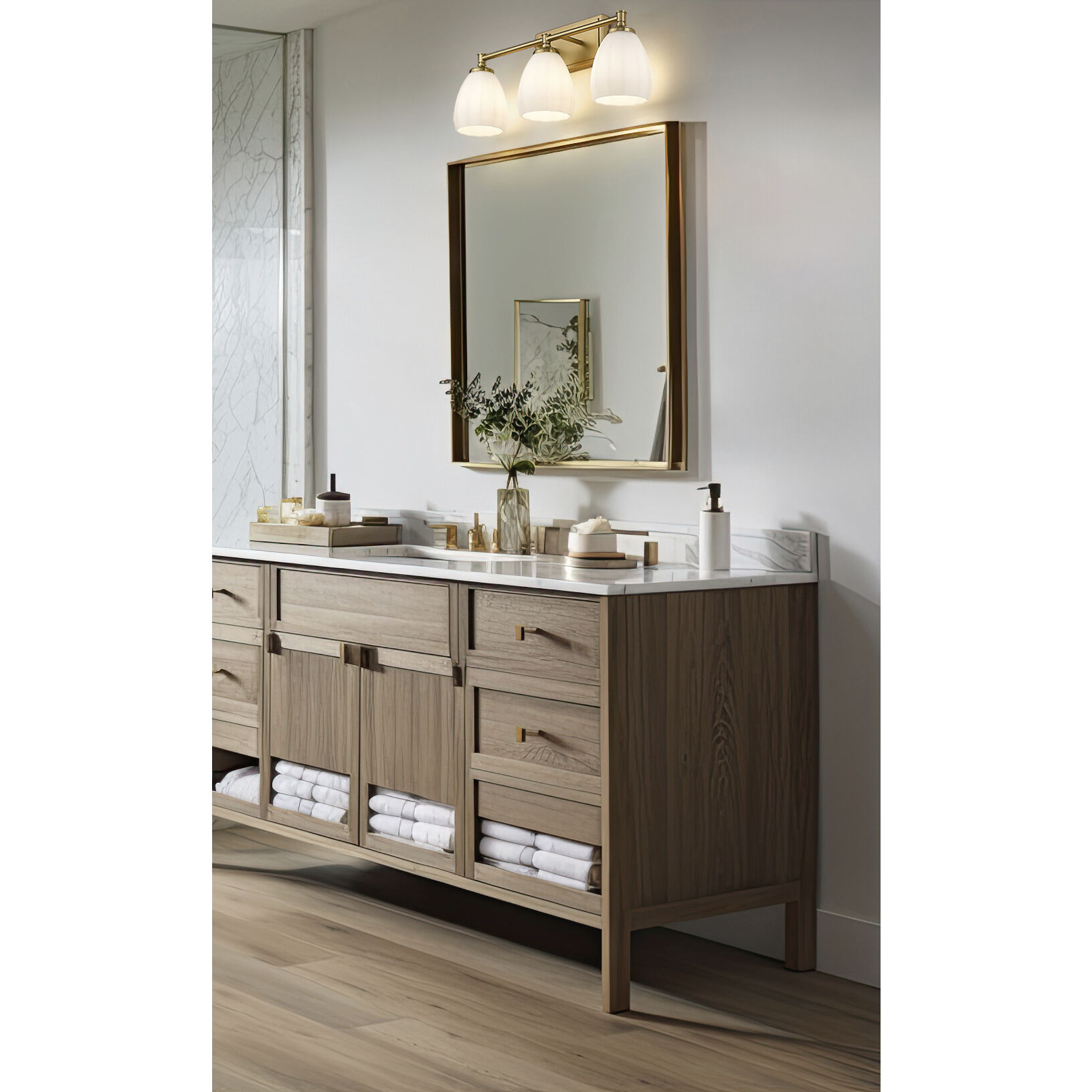 Oren 3 Light 24 inch Modern Gold Bath Vanity Light Wall Light