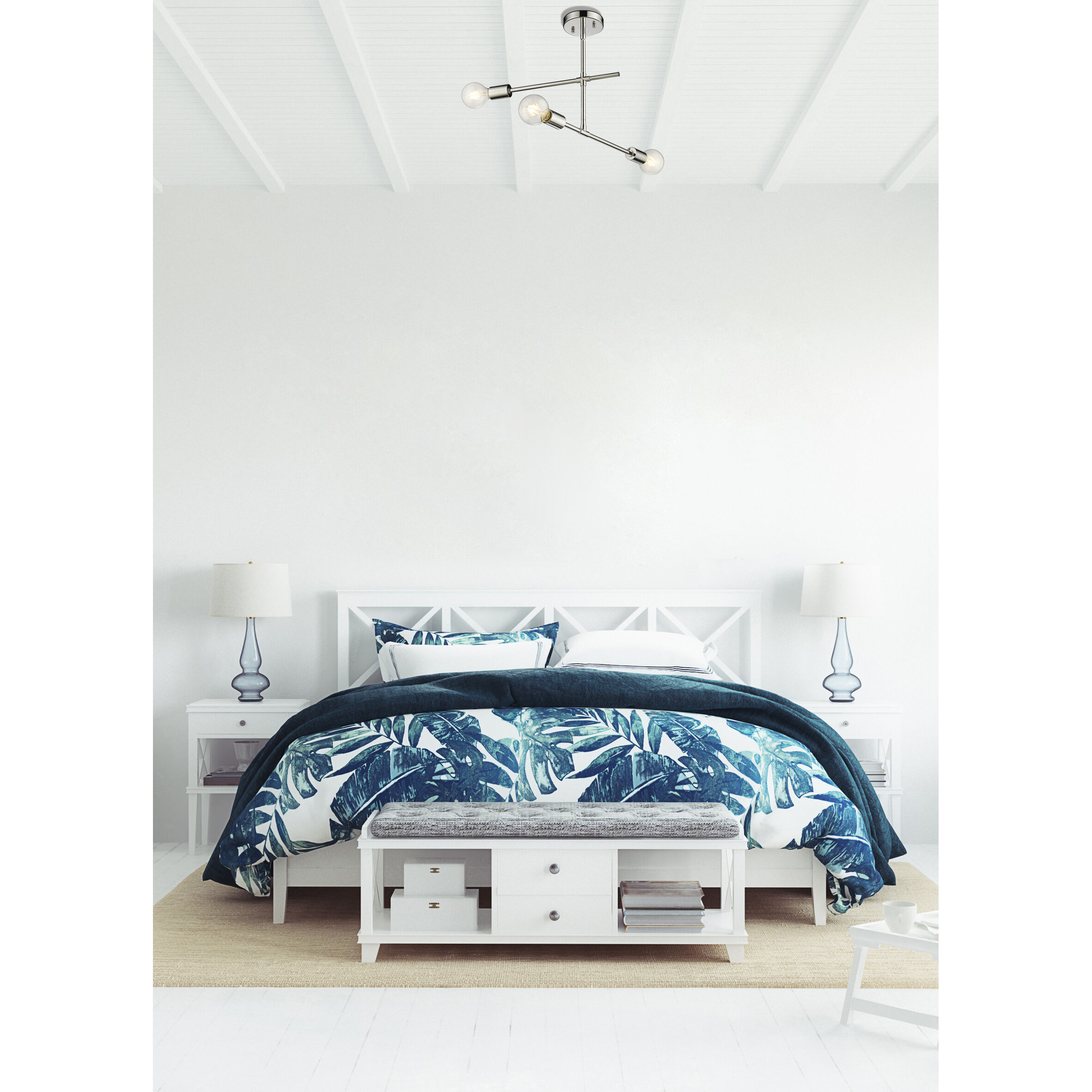 Modernist 3 Light 4.75 inch Chrome Semi Flush Mount Ceiling Light