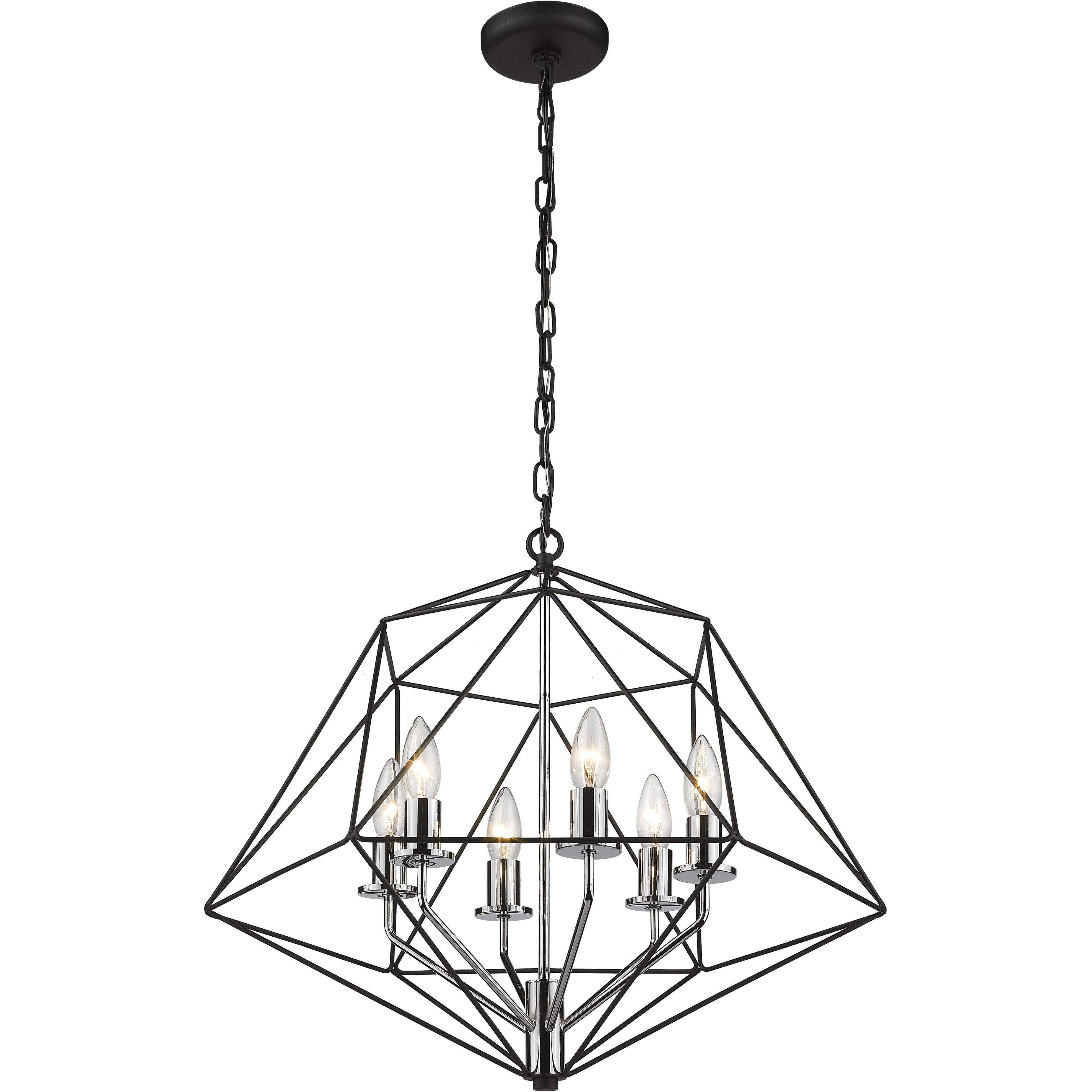 Geo 6 Light 22.25 inch Matte Black and Chrome Chandelier Ceiling Light