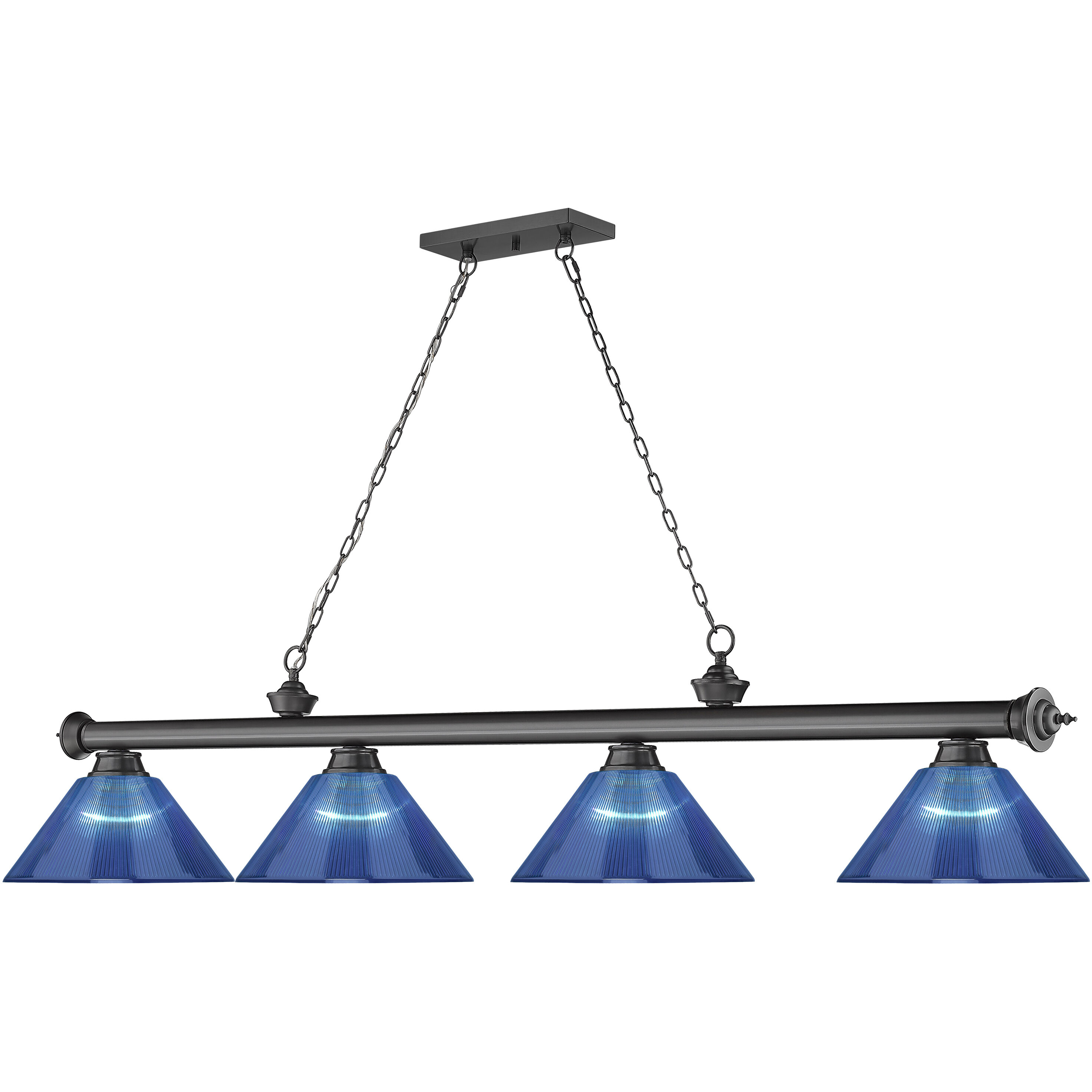 Cordon 4 Light 81.25 inch Bronze Plate Billiard Ceiling Light in Dark Blue Acrylic