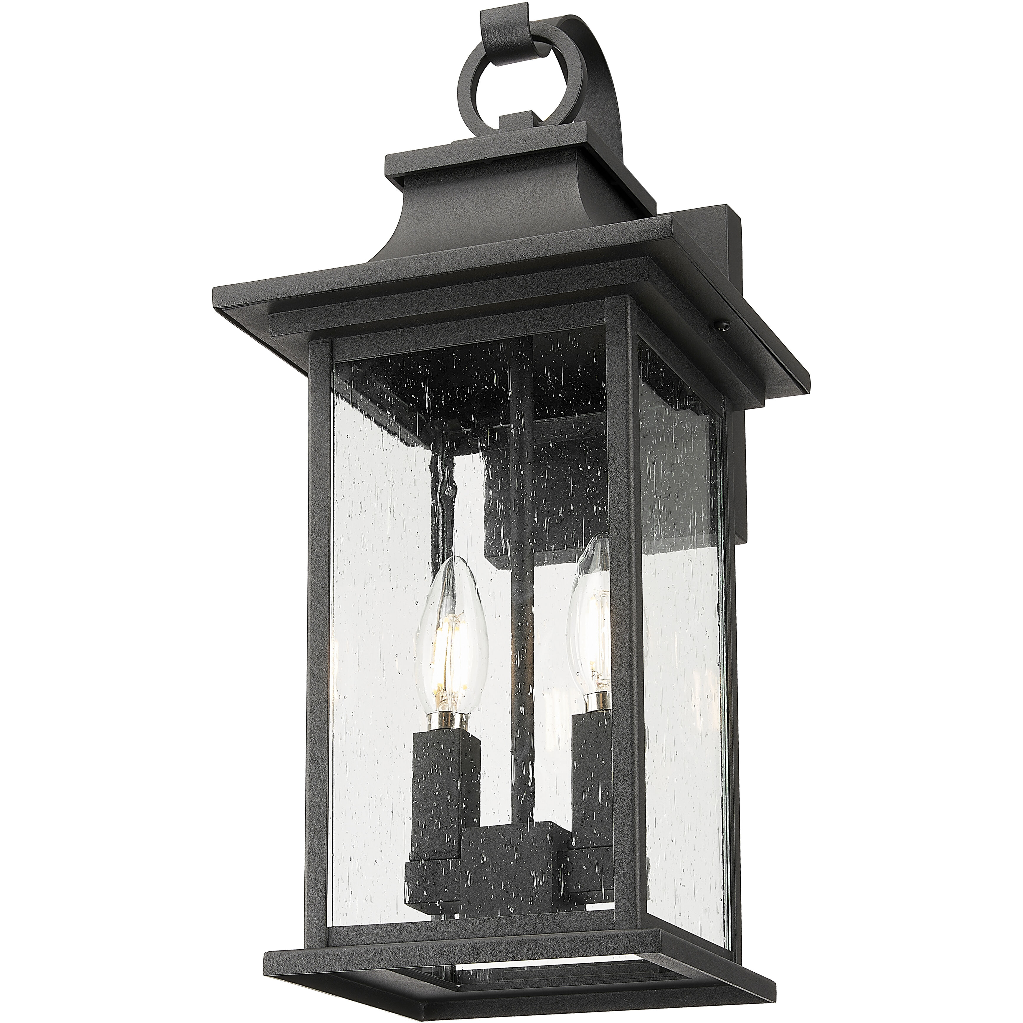 Tiberius 2 Light 18 inch Black Outdoor Wall Light in Clear Seedy Glass