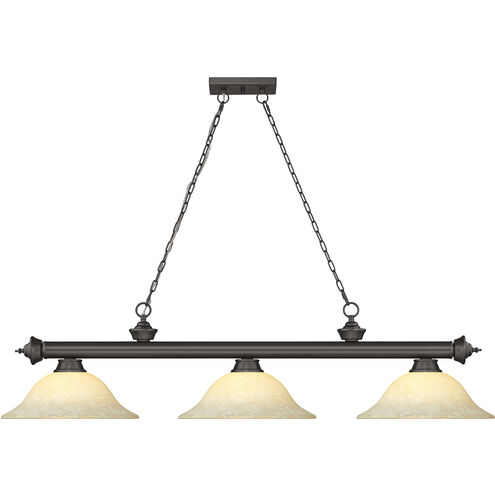 Cordon 3 Light 58 inch Bronze Billiard Ceiling Light in Golden Mottle Glass