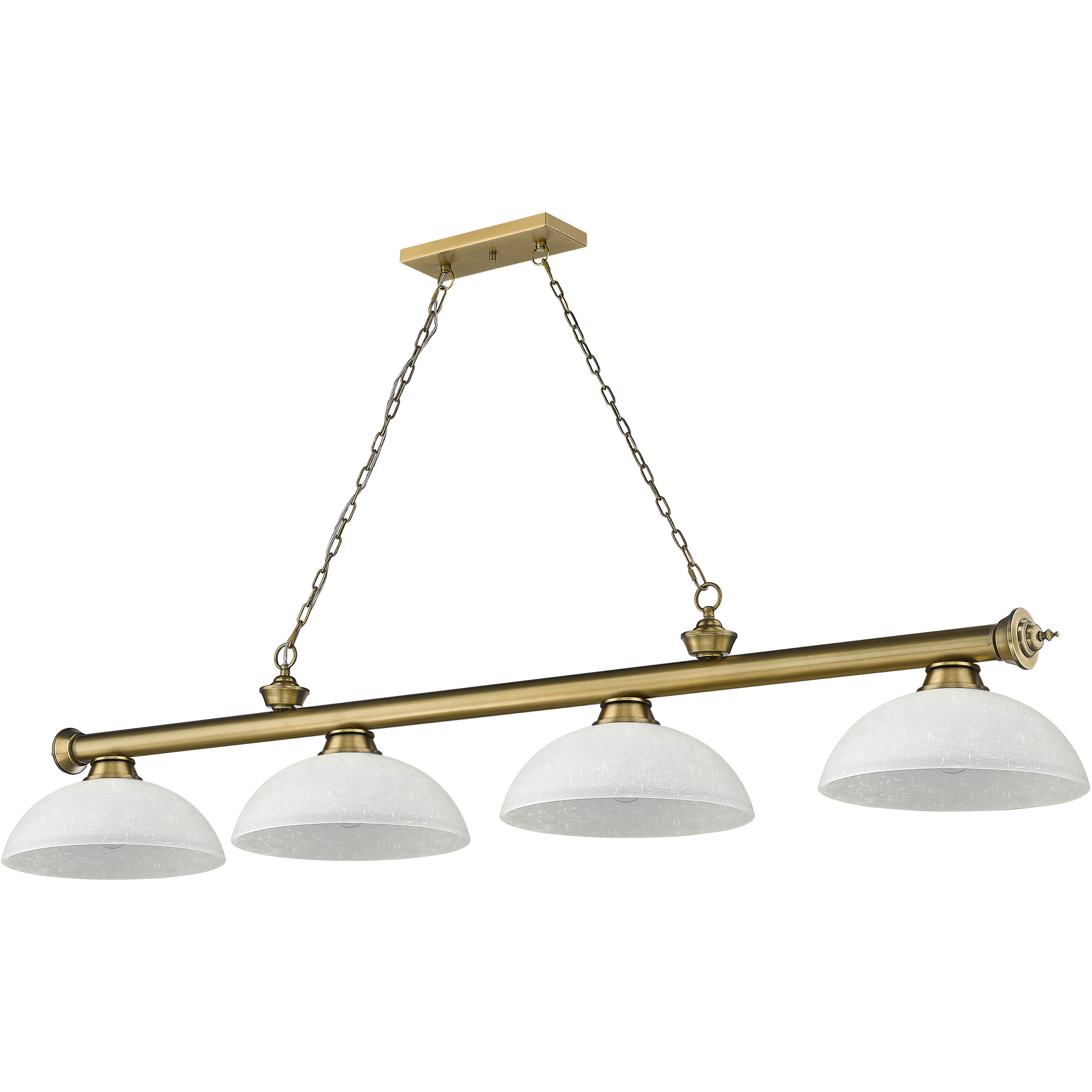 Cordon 4 Light 81.25 inch Rubbed Brass Billiard Ceiling Light in White Linen Glass