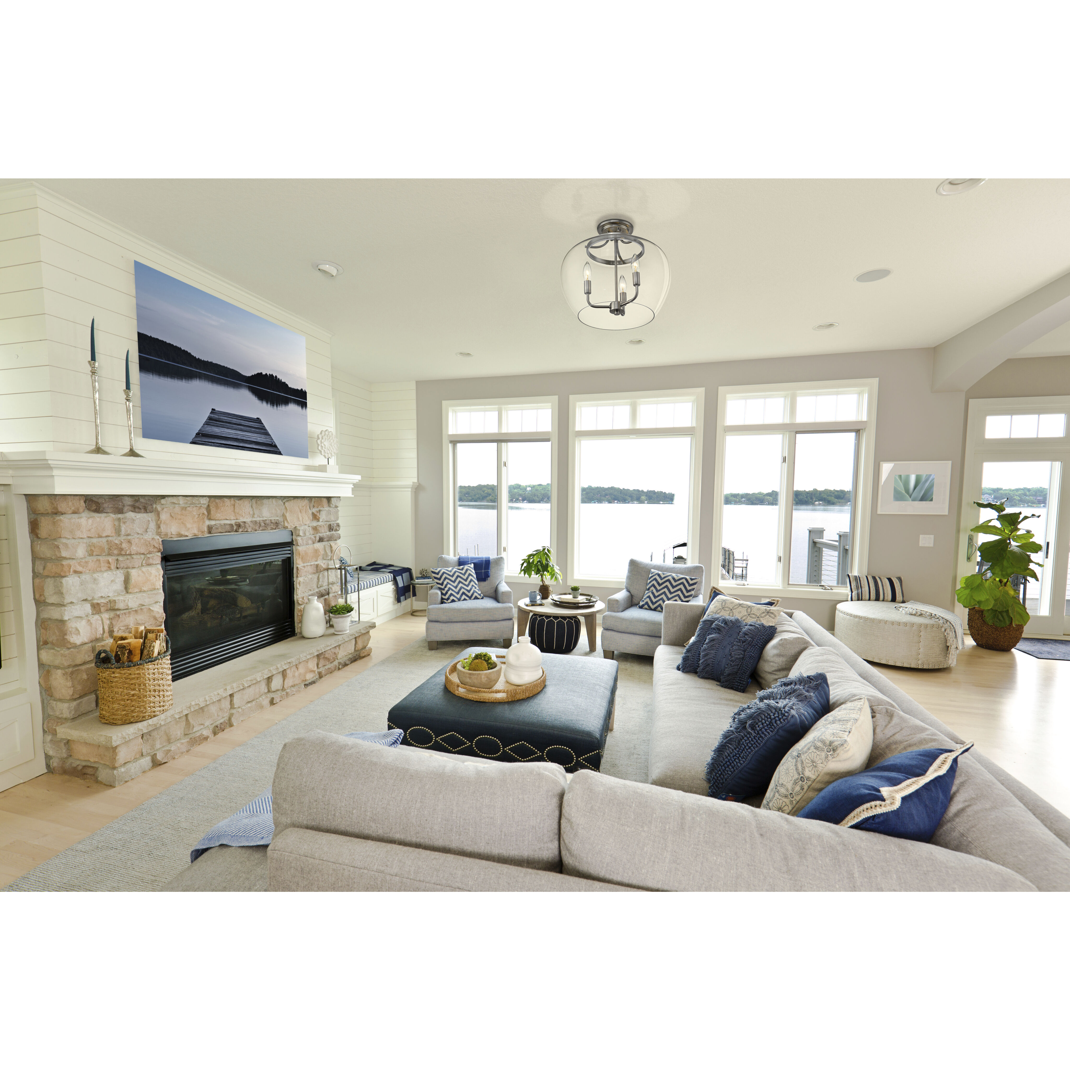 Joliet 3 Light 15.75 inch Brushed Nickel Semi Flush Mount Ceiling Light