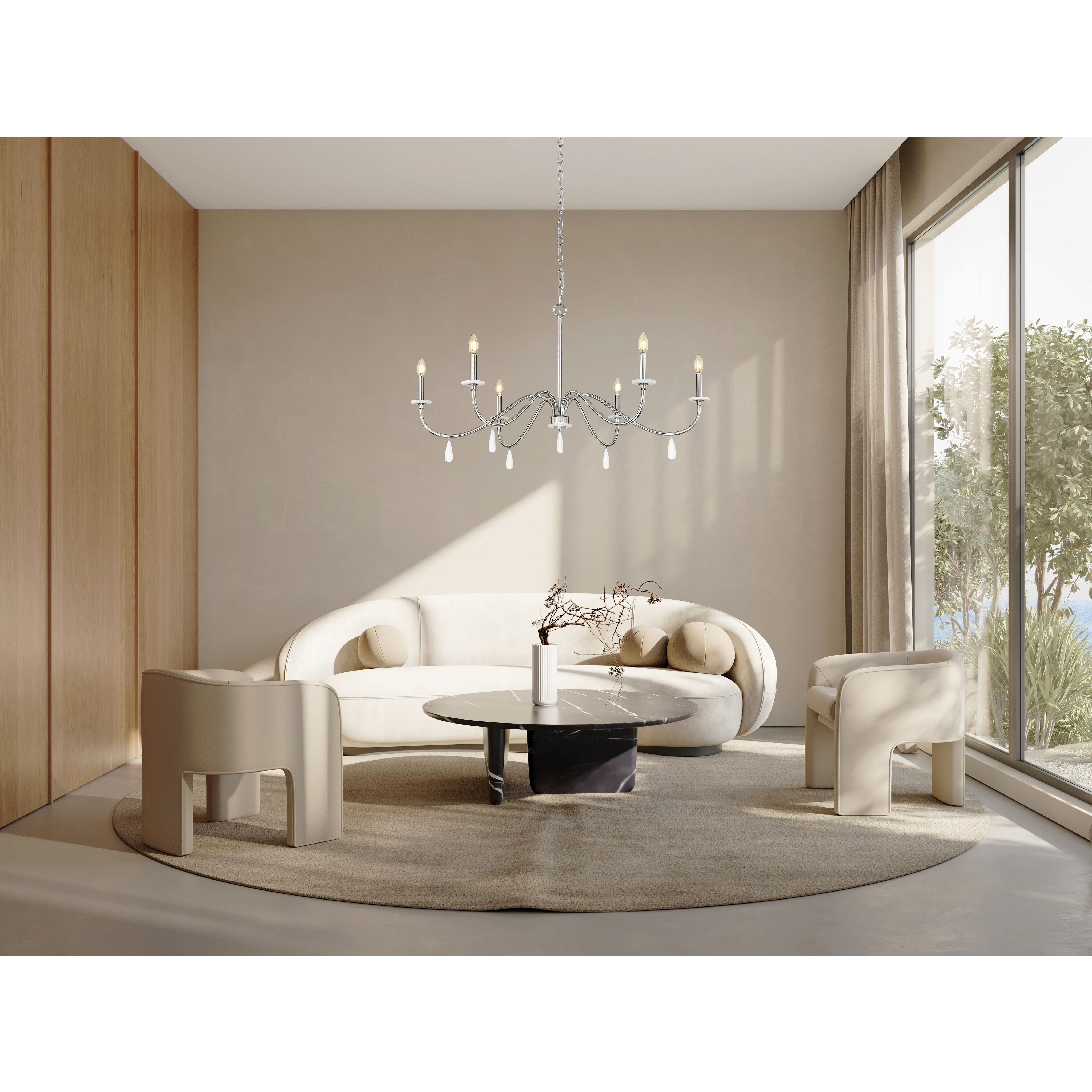 Toussant 6 Light 45 inch Brushed Nickel Chandelier Ceiling Light