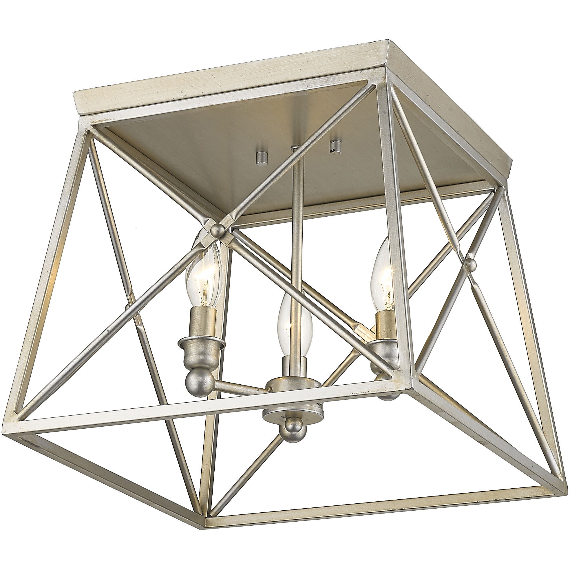 Trestle 3 Light 14 inch Antique Silver Flush Mount Ceiling Light