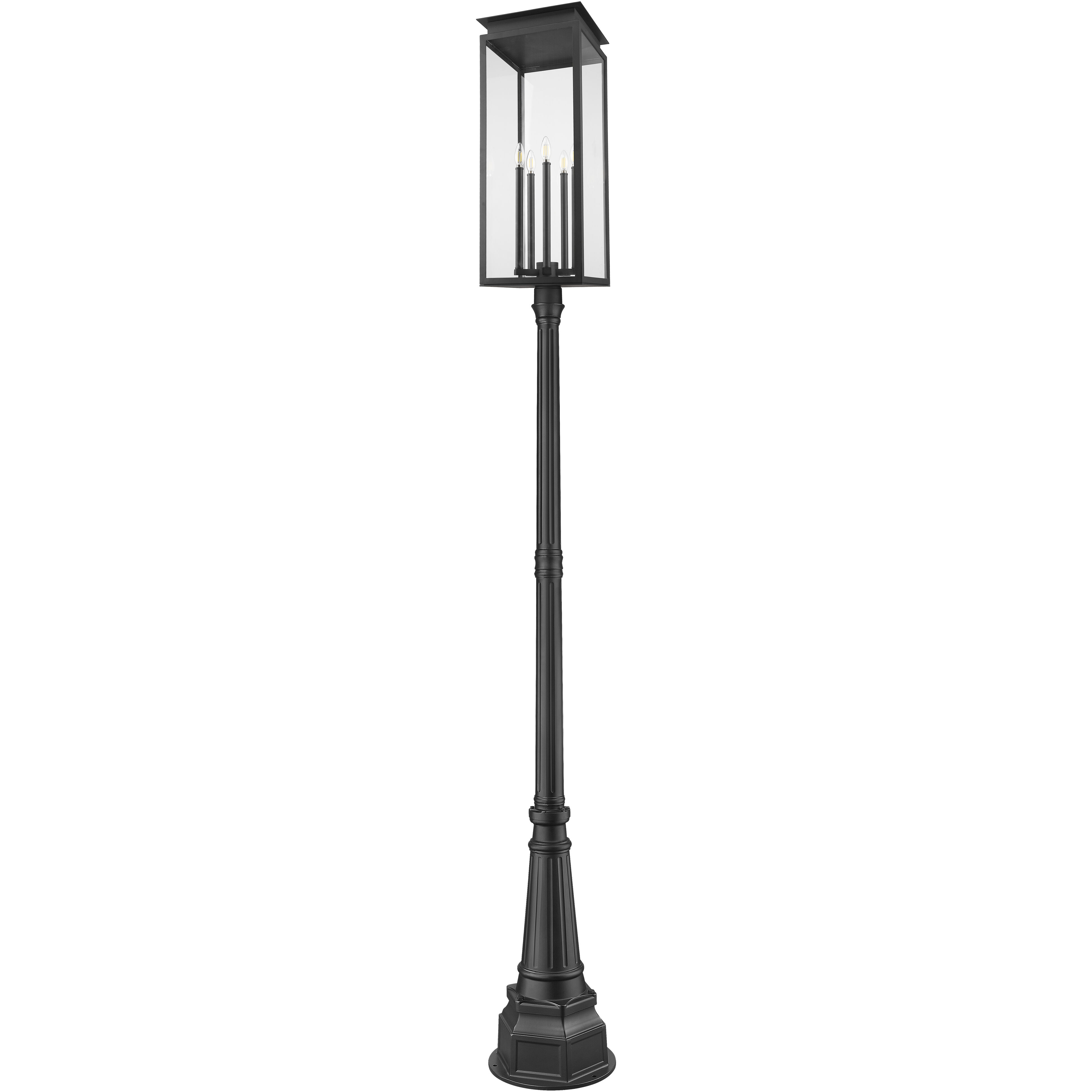 Nova 5 Light 117 inch Black Outdoor Post Mounted Fixture in Clear Glass