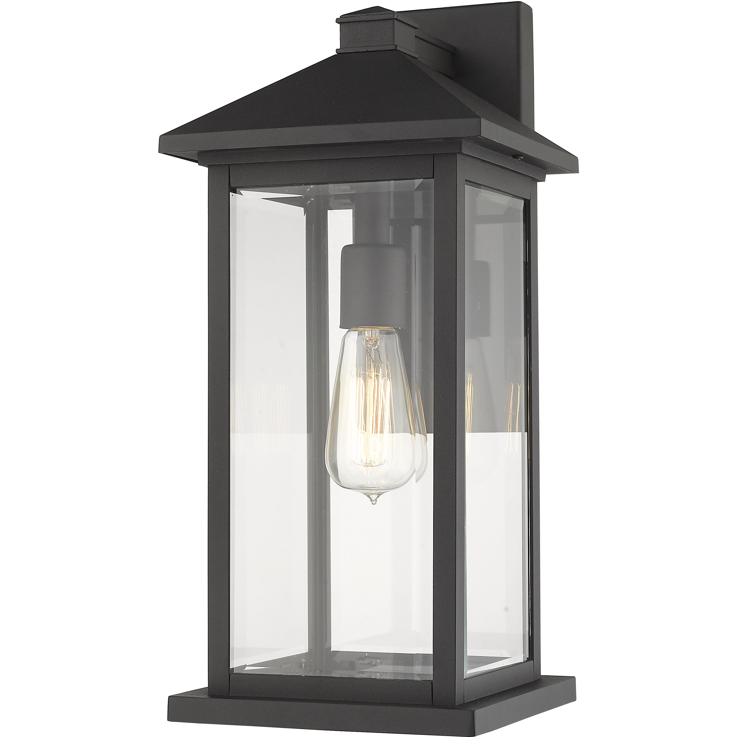 Portland 1 Light 18 inch Black Outdoor Wall Light in Clear Beveled Glass