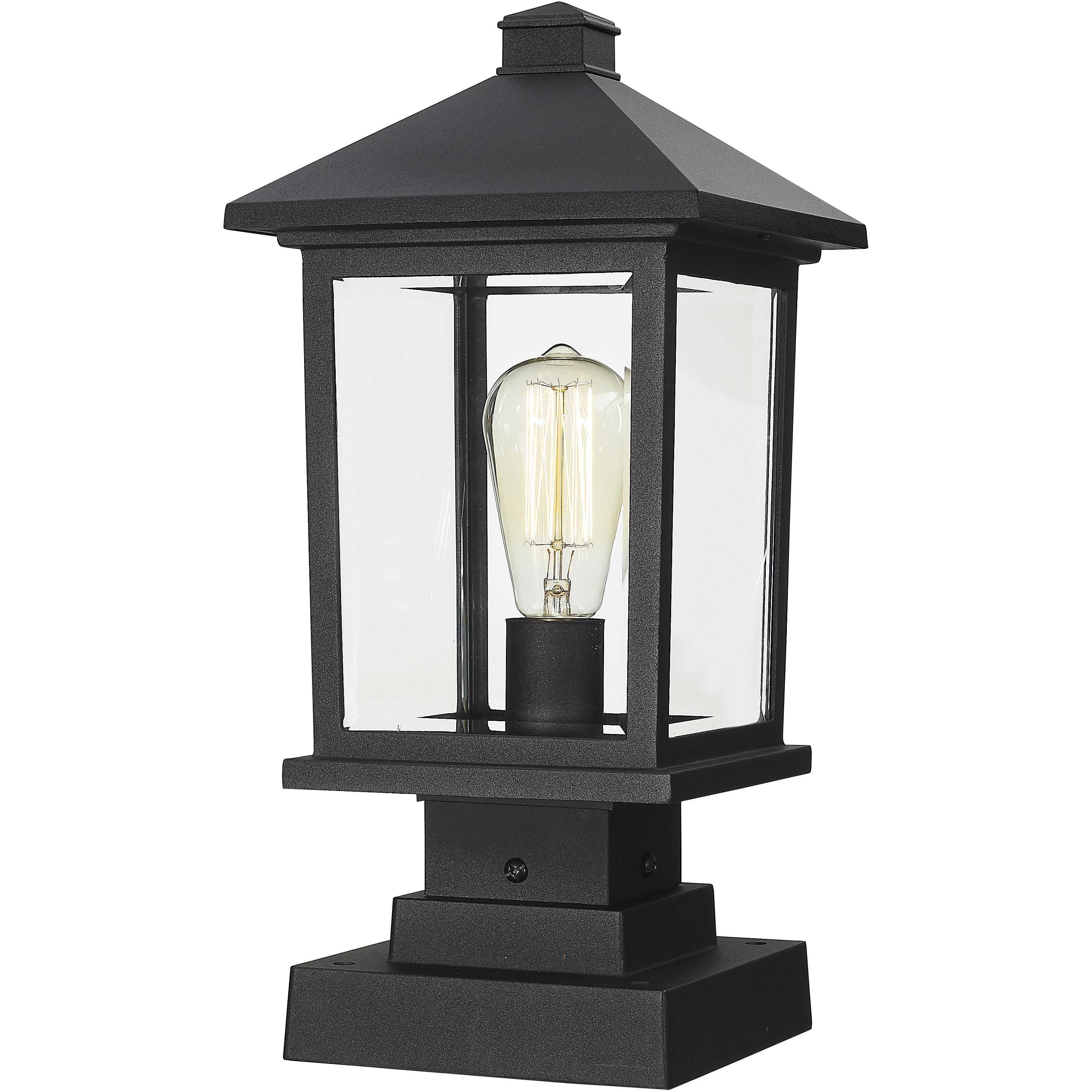Portland 1 Light 17 inch Black Outdoor Pier Mounted Fixture in Clear Beveled Glass, 5.07