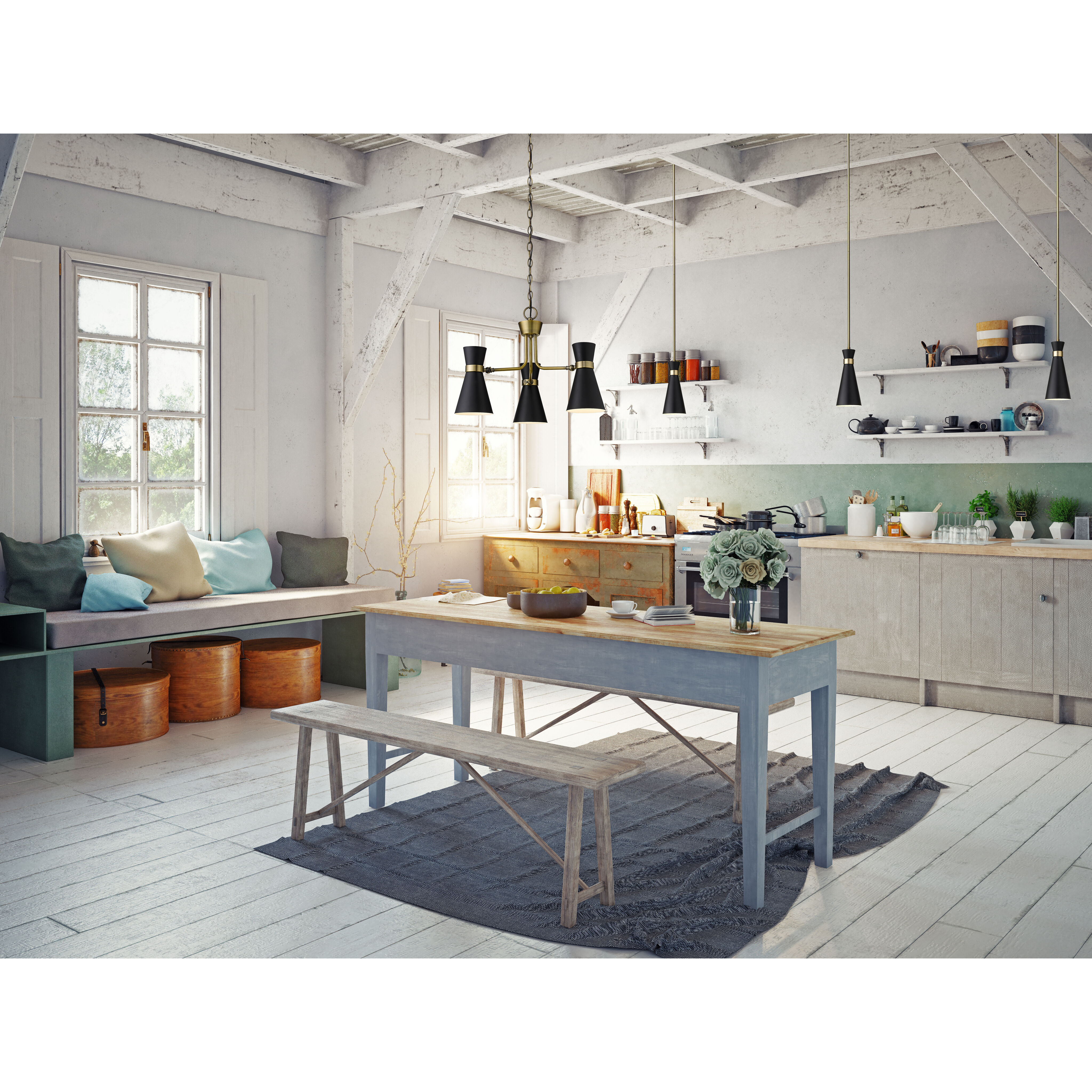 Soriano 3 Light 23.5 inch Matte Black and Heritage Brass Chandelier Ceiling Light